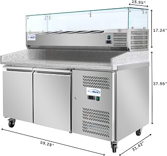 KoolMore 59 in. Two-Door Commercial Granite Top Pizza Prep Refrigerator with Refrigerated Condiment Pan Holder in Stainless-Steel (KM-RPCPS-2D59-GRT)