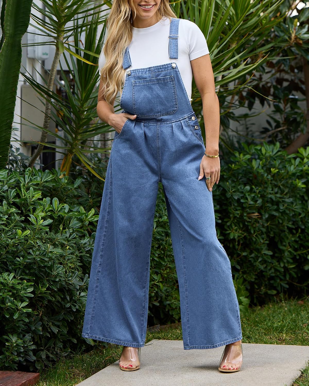 luvamia Denim Overalls for Women Wide Leg One Piece Jean Jumpsuits Fashion Baggy Bib Overall Loose Fit Pleated Pockets