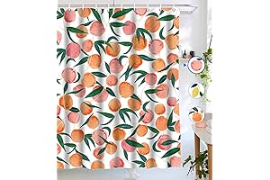 Peach Shower Curtain - Allover Fruits, Colorful Design for Instant Bathroom Refresh