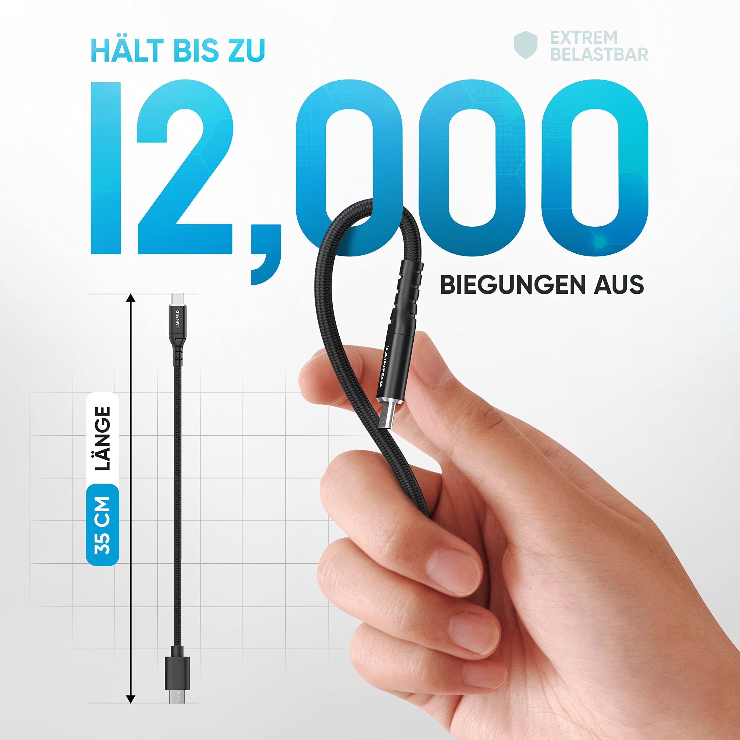 LAINFELD Kabel do ładowania E-Bike do Bosch Intuvia Kiox Nyon | Złącze USB C dla systemu Android | Kabel Micro USB do wyświetlacza roweru elektrycznego 35 cm | Akcesoria rowerowe