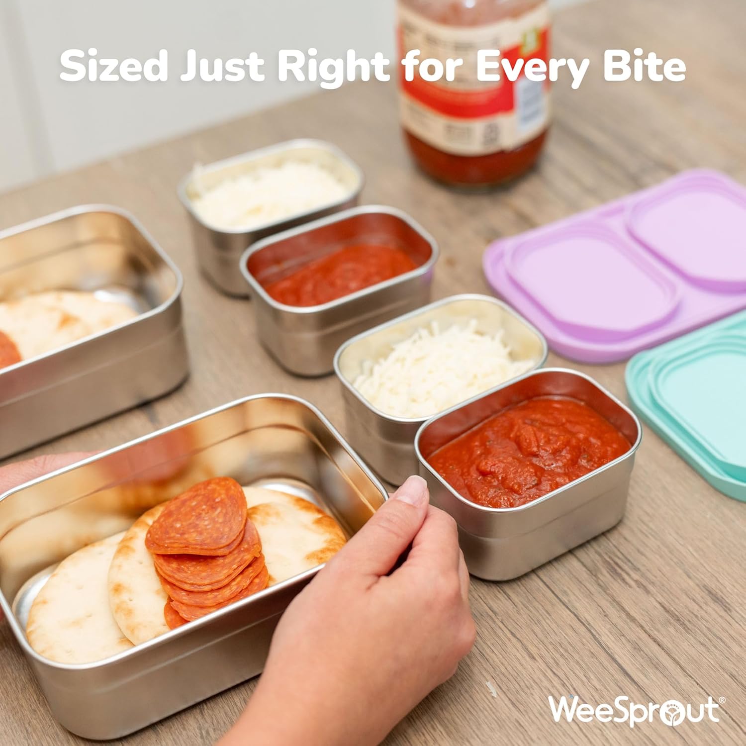 WeeSprout Stainless Steel Lunch Box Set - 750mL & 230mL Food Storage Nested Bento Boxes with Food Grade Silicone Lid - Leak Proof - Freezer Safe (Pastel Purple) - Image 5