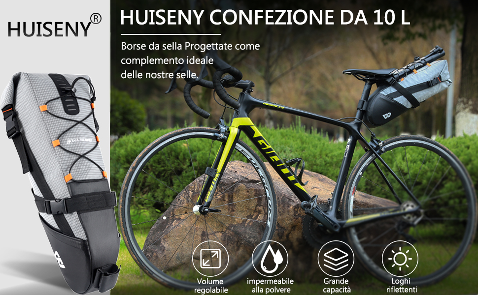 Borsa Da Sella Impermeabile 10L Per Bici - MTB E Bici Da Corsa, Con Tasca Riparazione, Fibbia Arancione - Foto 2
