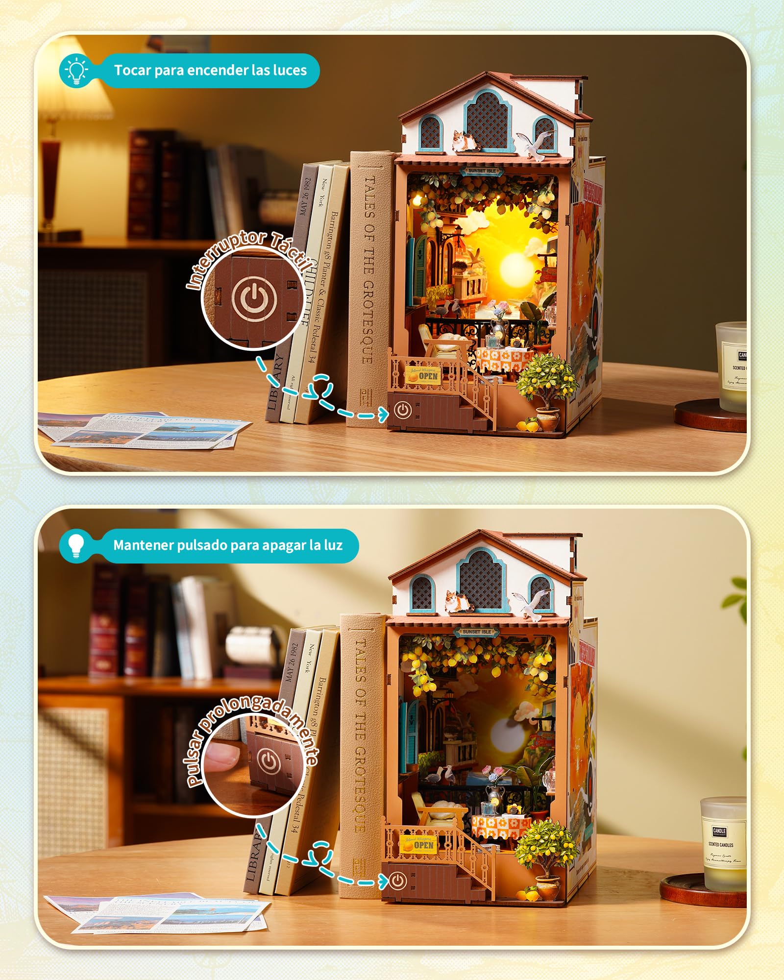 Rolife Book Nook Kit Casas Miniaturas para Montar Isla del Ocaso Puzzle Madera 3D Adultos con Luces Decoracion Hogar Libro Maquetas para Construir Adultos Regalo para Madre Niños