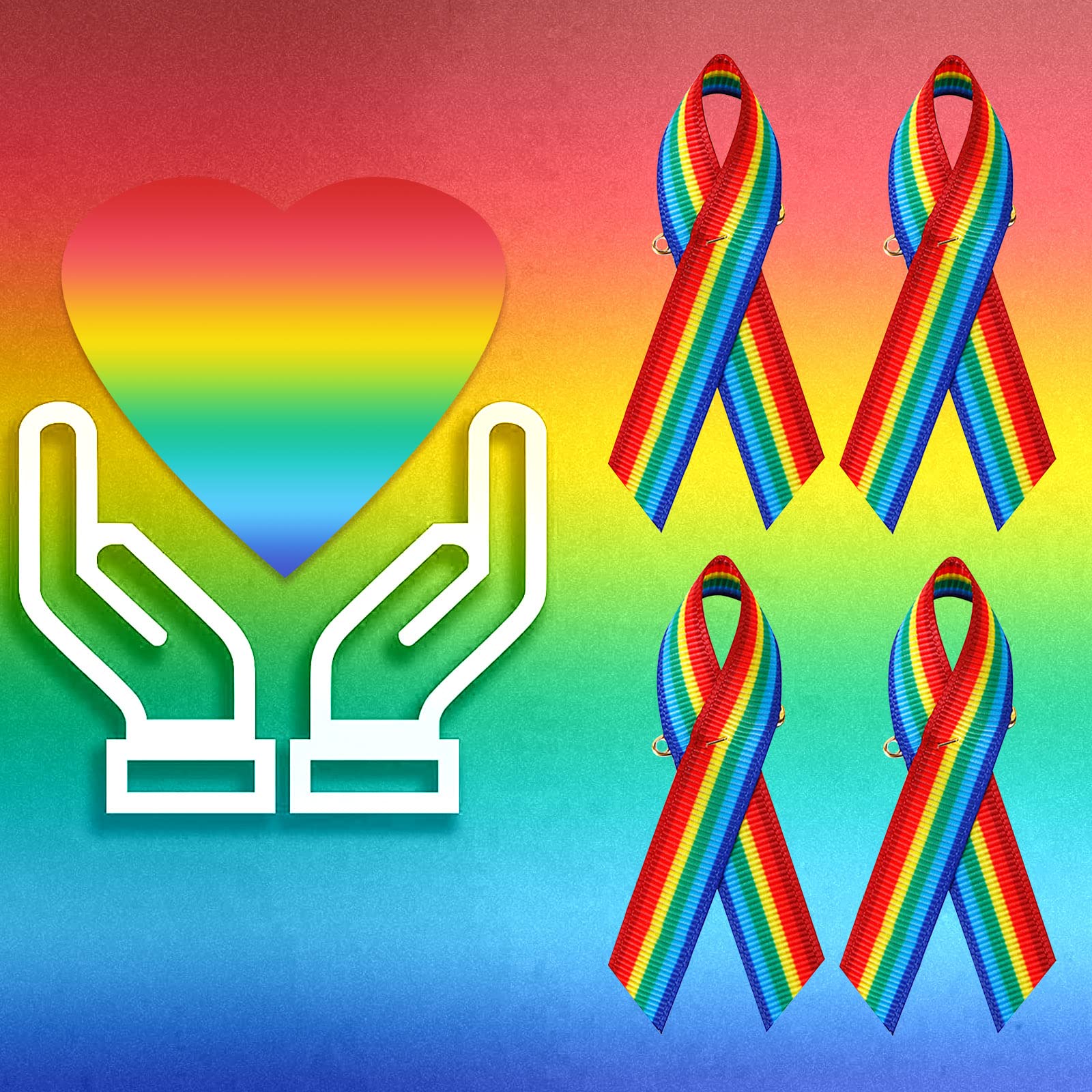 WANDIC Lot de 300 Broches en Ruban de Satin Gros-Grain Arc-en-Ciel avec épingles à nourrice pour décoration d'événements LGBTQ