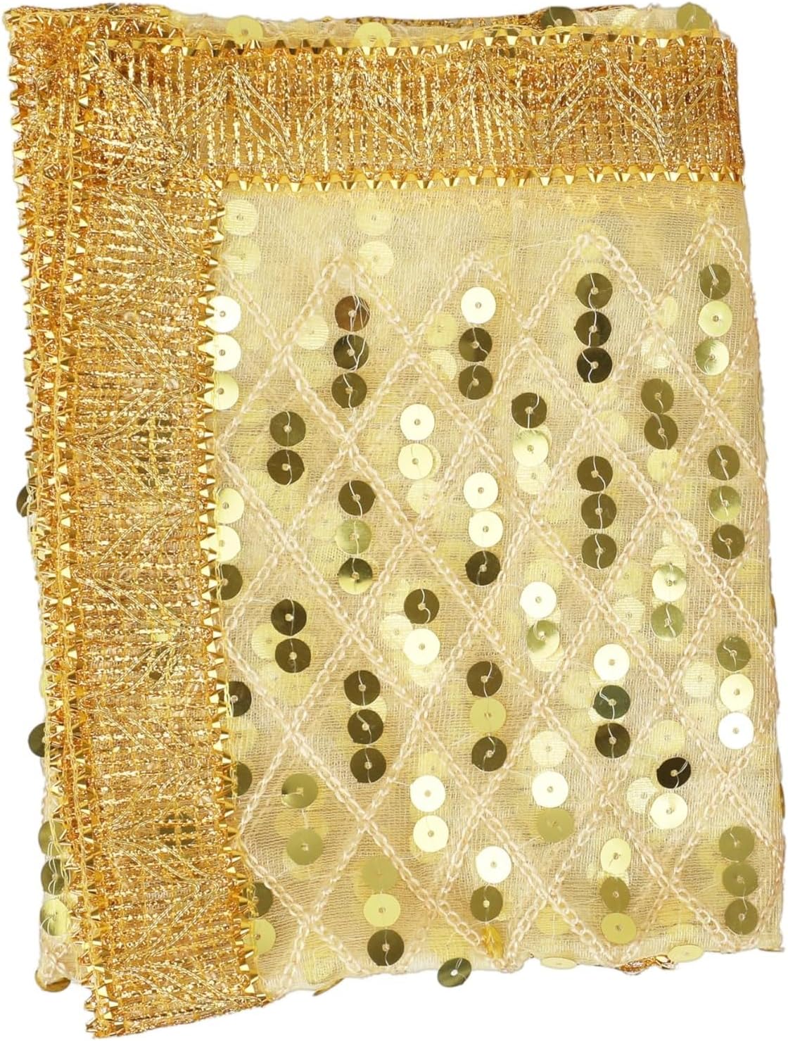 Aditri Creation Decorative Chunari Cloth Puja Chunni Chunar (Size :- 36 Inches x 18 Inches) Aasan Mat for Statue Frame Idol Temple for Indian Traditional Festival New Year Gifts Decoration(Golden)
