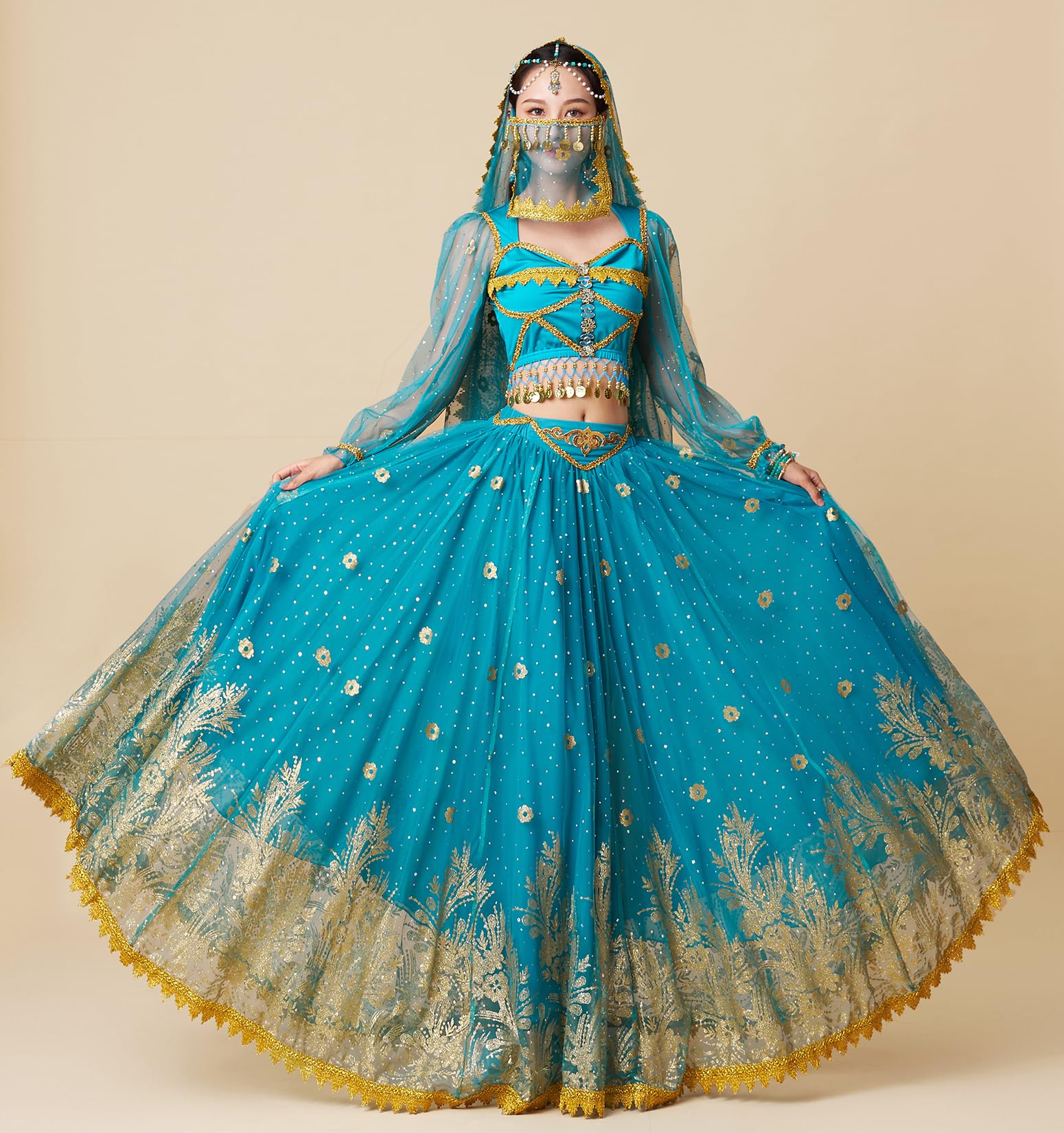 Bauchtanz-Kostüme für Damen, Aladin, Jasmin, Prinzessin, Verkleidung, Party, Halloween, Performance, Kostüme, Cosplay-Outfits