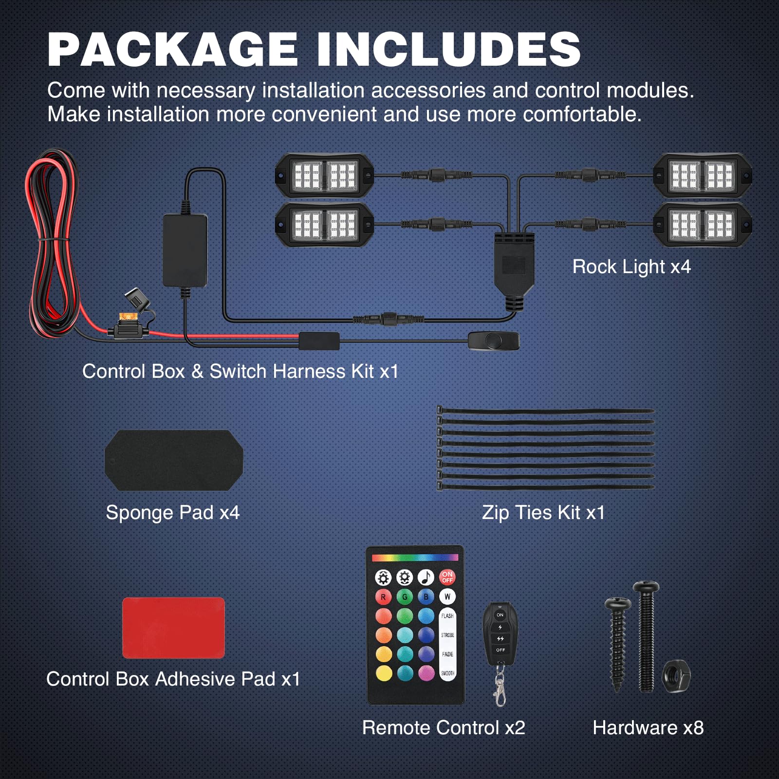 Nilight RGB LED Rock Lights Kit 4 PCS 18LED Wide Angle Wheel Well Light with Remote & Bluetooth App Dual Control Multi Modes Underglow Multicolor Neon Pod for ATV UTV SUV Offroad Truck RZR Boat