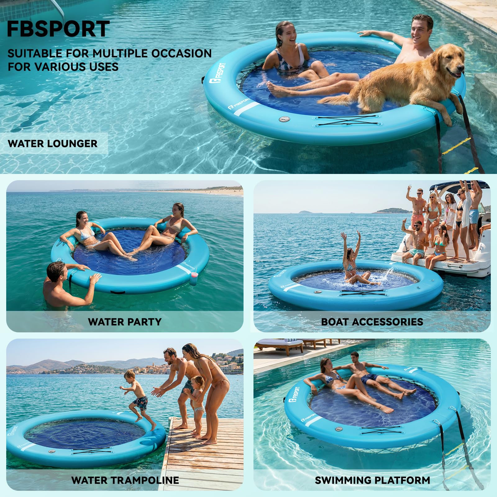 FBSPORT Isola Galleggiante Multi-Persona, Piattaforma Galleggiante Rotonda con portabicchieri, Isola Galleggiante Resistente Antiscivolo per Piscina, Lago e Mare, Dimensioni Opzionali 6/8/10 Piedi