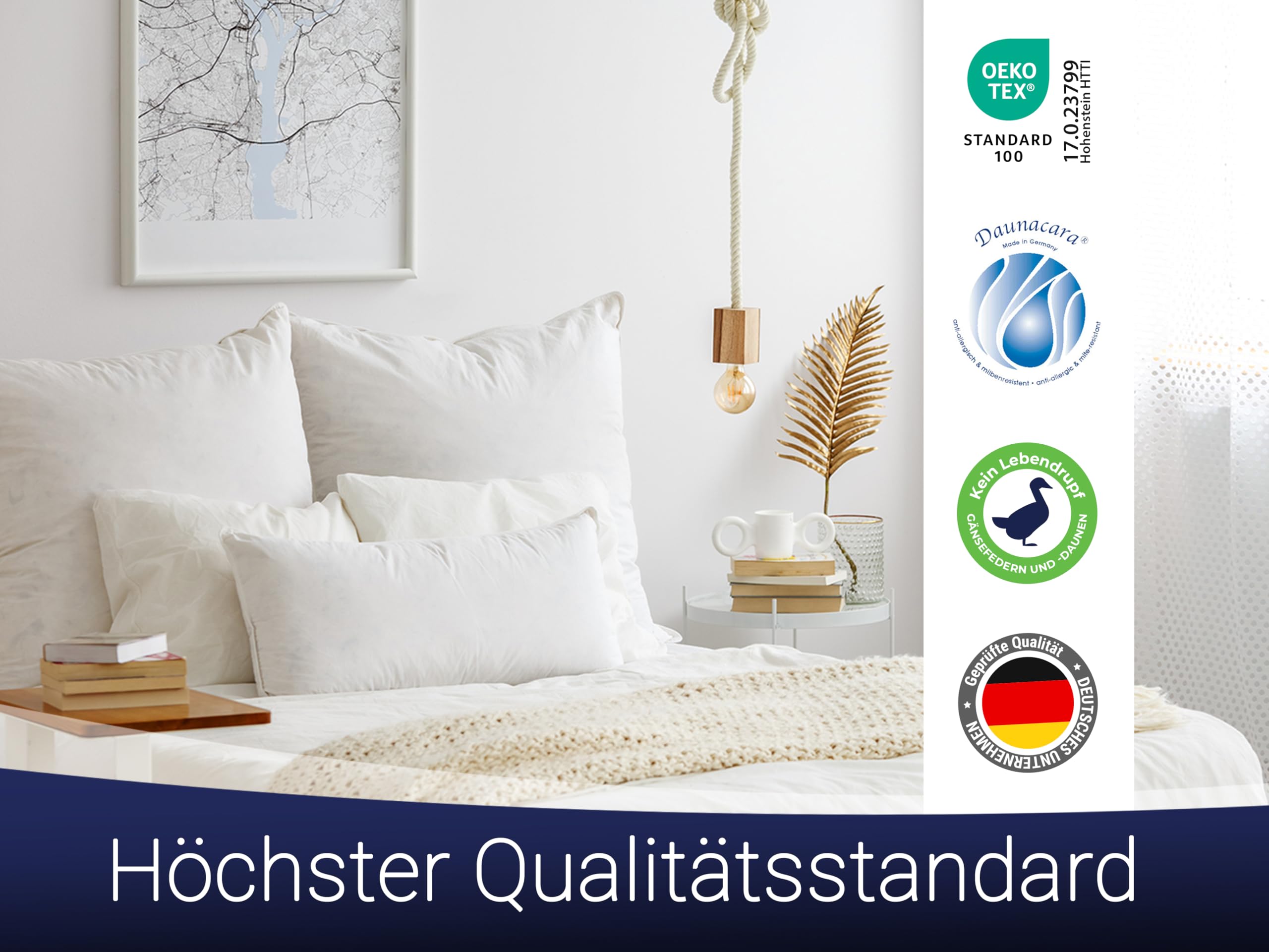 ZOLLNER Kopfkissen aus 90% Federn und 10% Daunen - Made in Germany - für Allergiker geeignet – Bezug aus hochwertiger Baumwolle - waschbar bis 60°C - 60x90 cm - Hotelqualität