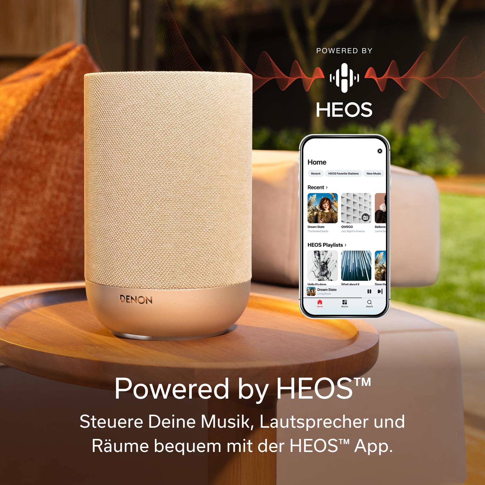 Denon Home 200 Bluetooth Lautsprecher mit HEOS, Dolby Atmos Music, Musikbox Kabellos, Hi-Res Audio, 8 Treiber Array, Stereopaar-Funktion, WLAN, AirPlay 2, Premium Sound & Multiroom - Schwarz