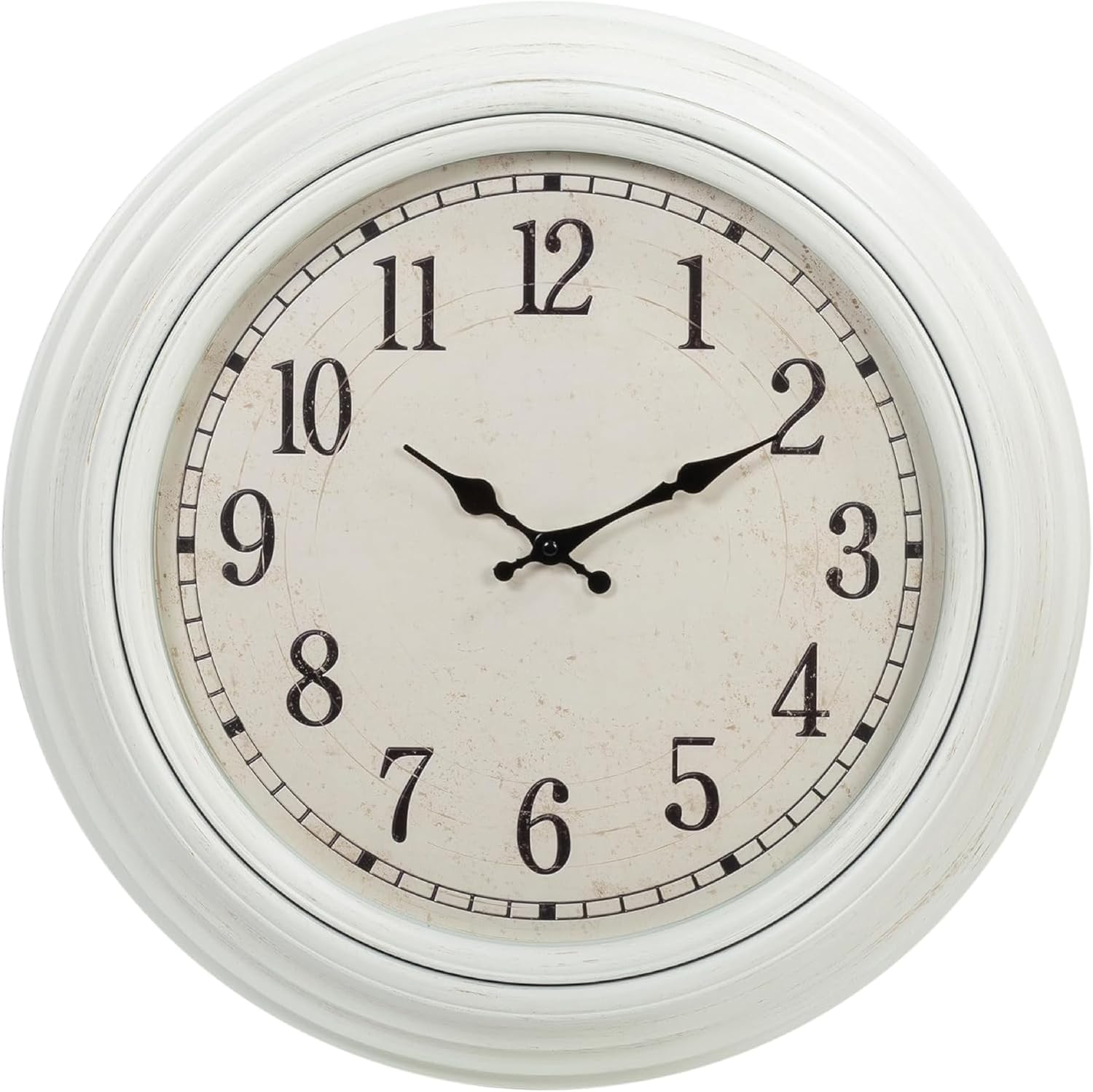 Kiera Grace Emmerson Wall Clock, Silent Non-Ticking Design, Battery Operated, Retro Home Decor for Living Room, Bedroom, Kitchen, Office, Distressed White, 20"