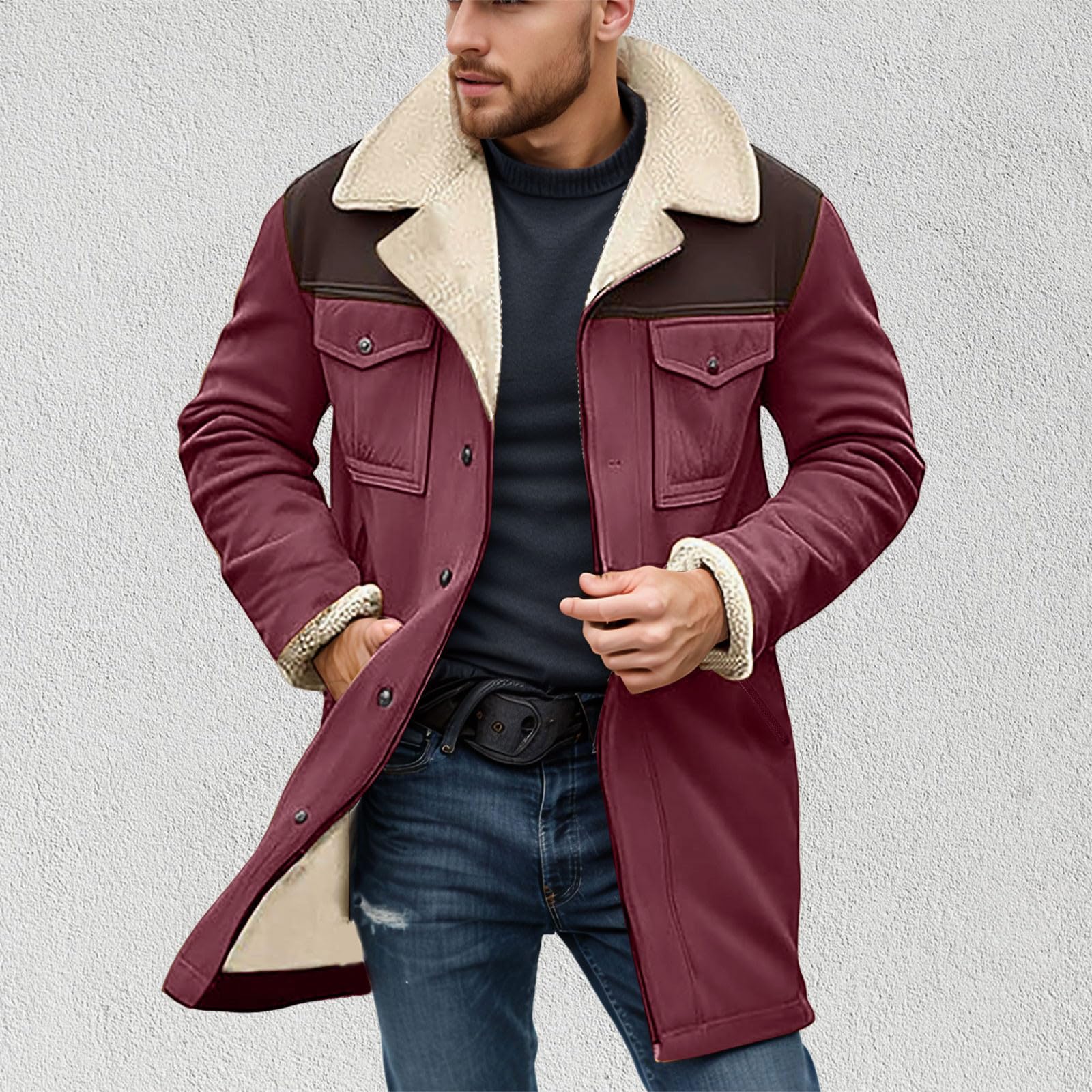Generisch Cappotto invernale da uomo lungo in pelle scamosciata