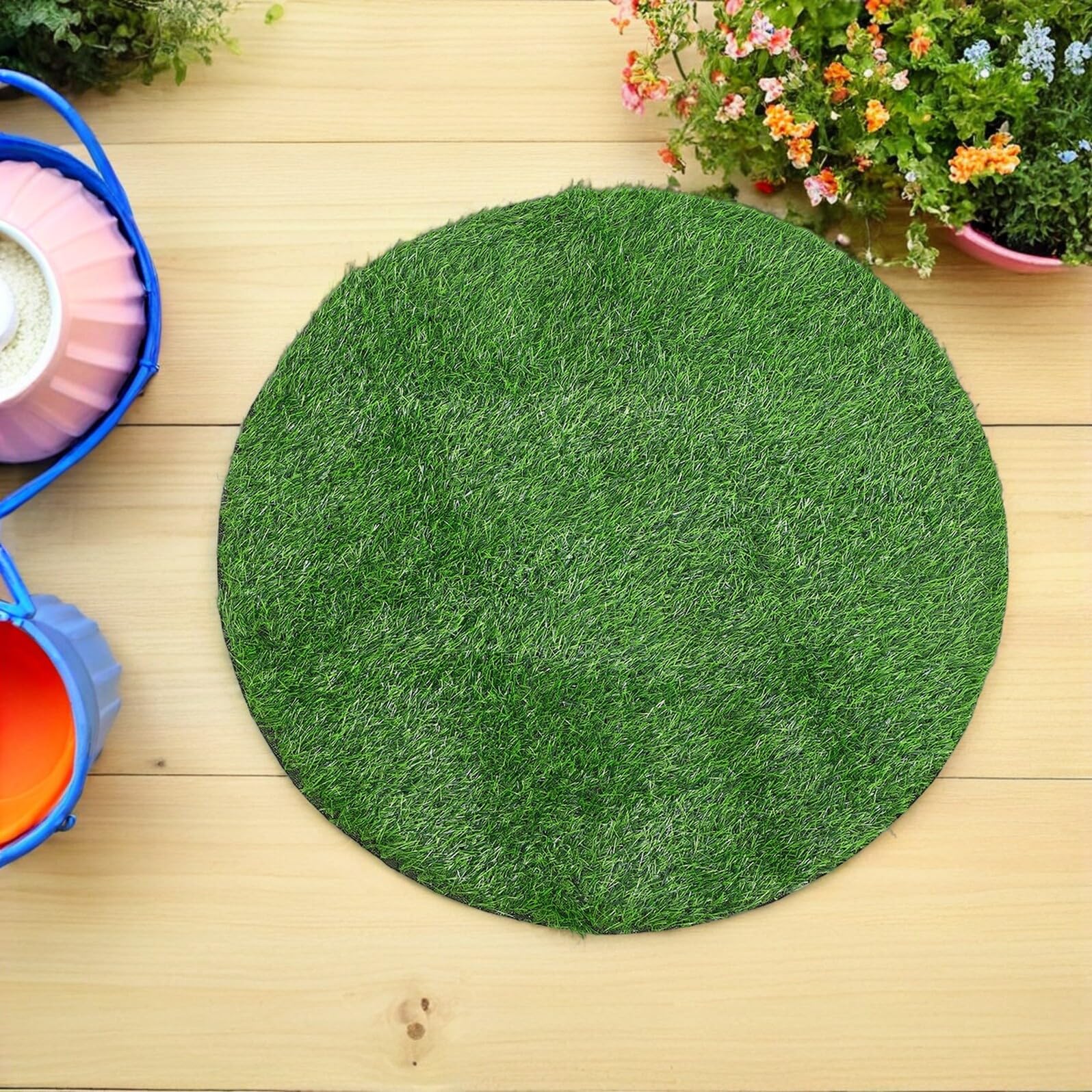 Erba artificiale – 2,5 cm altezza pelo 90 cm rotondo tappeto sintetico per giardino balcone patio ideale per animali domestici e cani