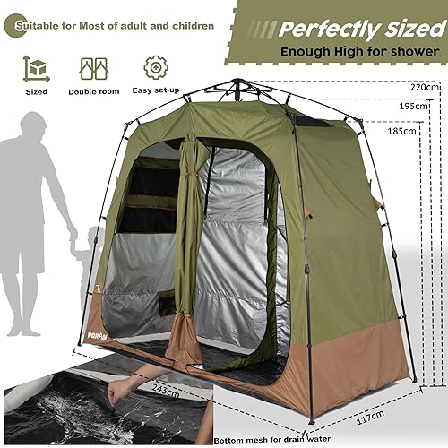 Miniatura 3 de Camping Shower Tent Deluxe Changing Room Easy Set Up Privacy Shelter,Large Toilet Tent with Floor Drain Design for Beach, Camping,Hiking with Stakes