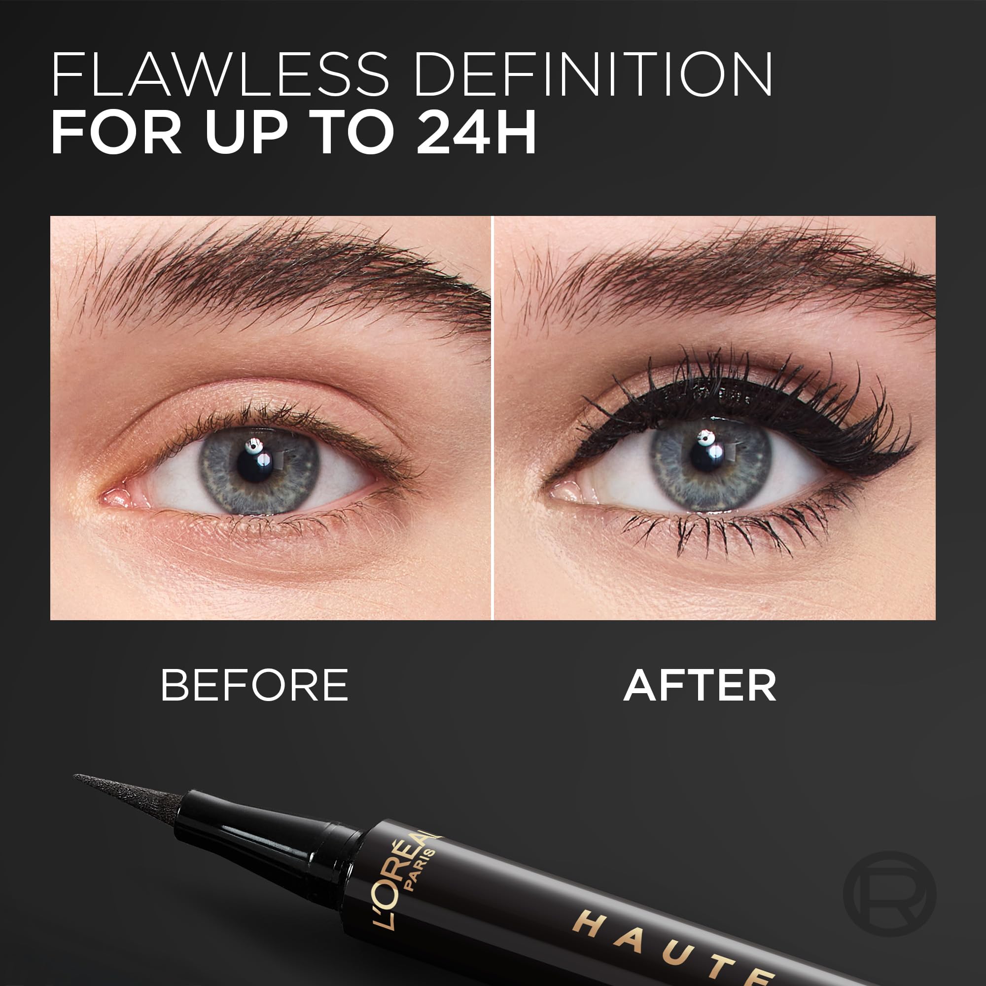 L'Oreal Paris Haute Precision Noir Silk, czarny eyeliner w płynie | L'Oréal Paris Eyeliner Filc o wysokiej precyzji 24h Wodoodporny Czarny Jedwabny