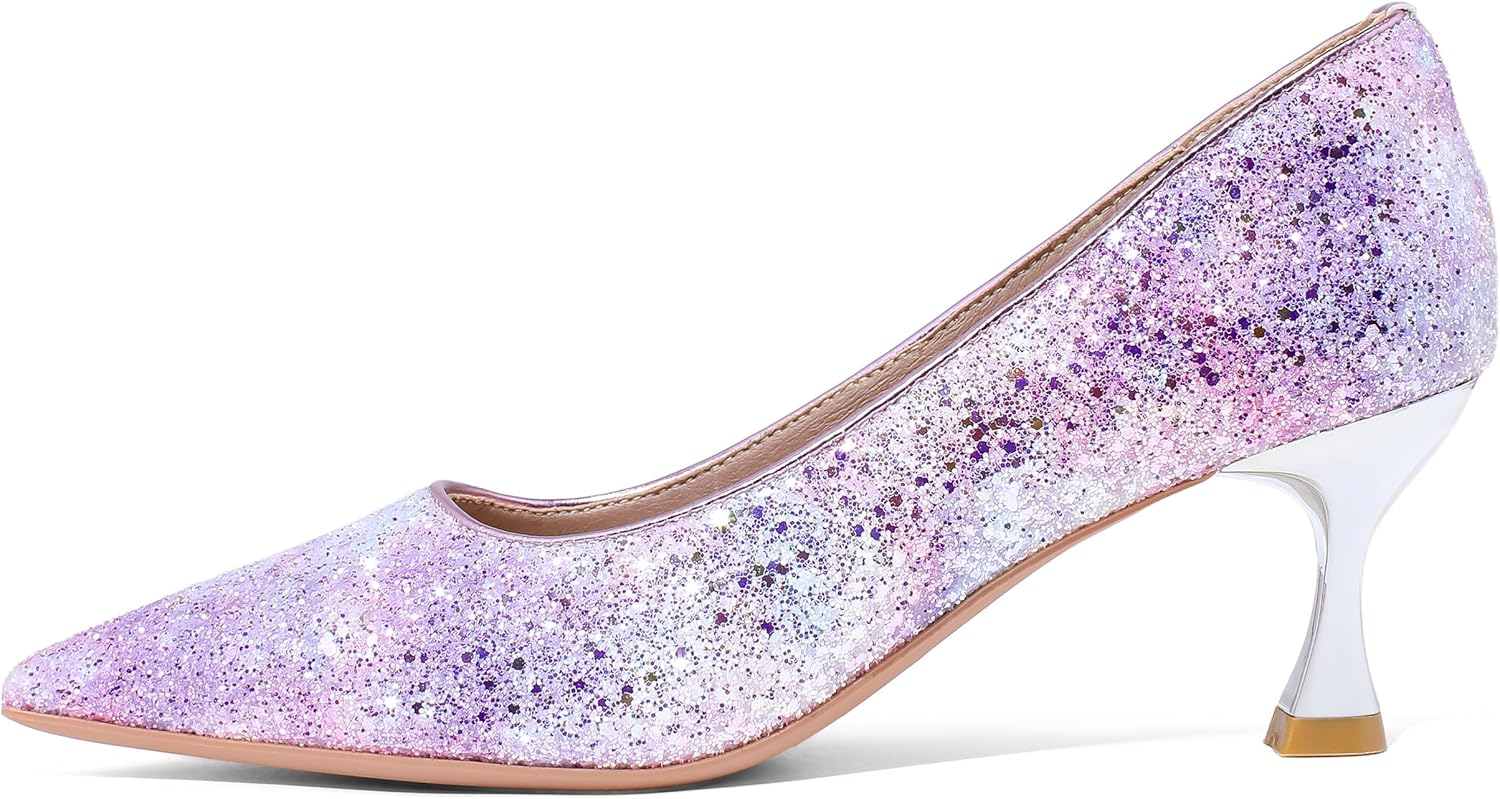 Women’s Kitten High Heels 2 Inch Sequined Pointed Toe Pumps Comfortable Wedding Party Pump Shoes - Image 3