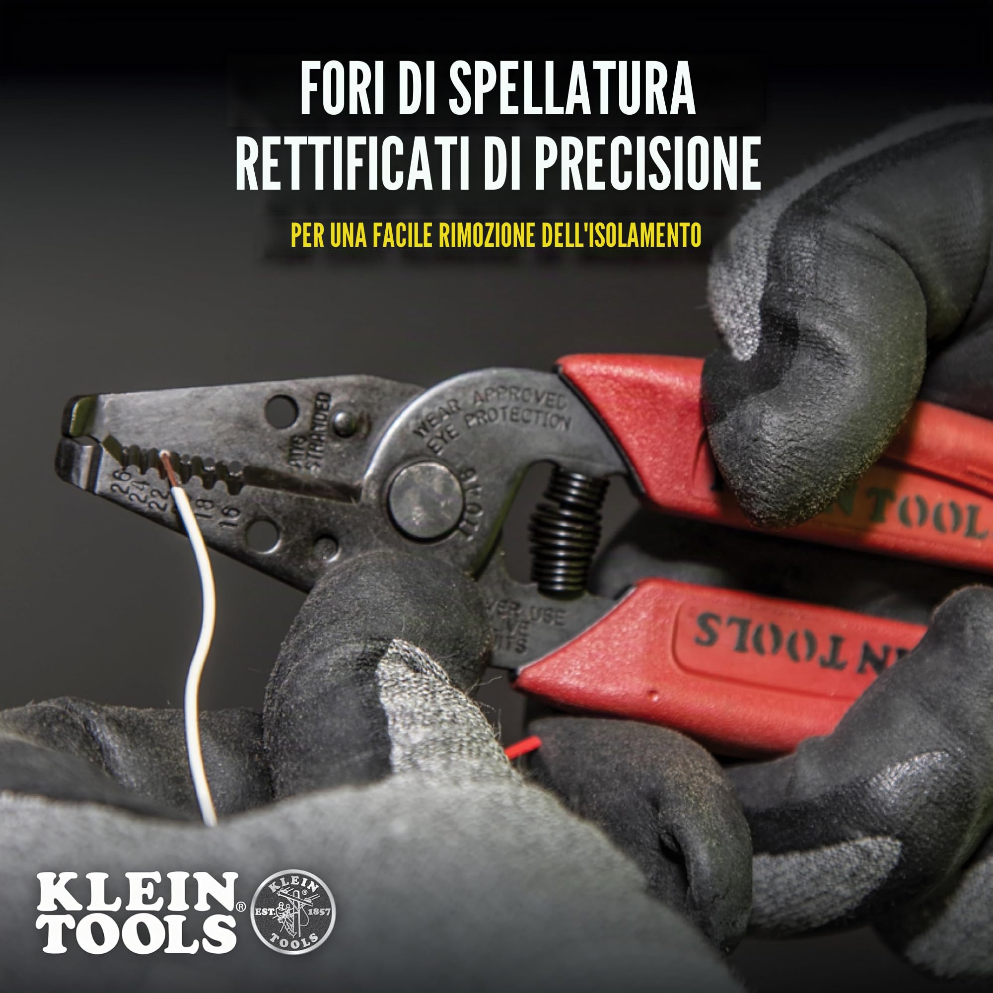 Klein Tools 11046 | Pinza spelafili 0,2–1 mm² | Punta stretta | Fori per asole | Lame tipo forbice | Impugnature testurizzate | Finitura nera resistente