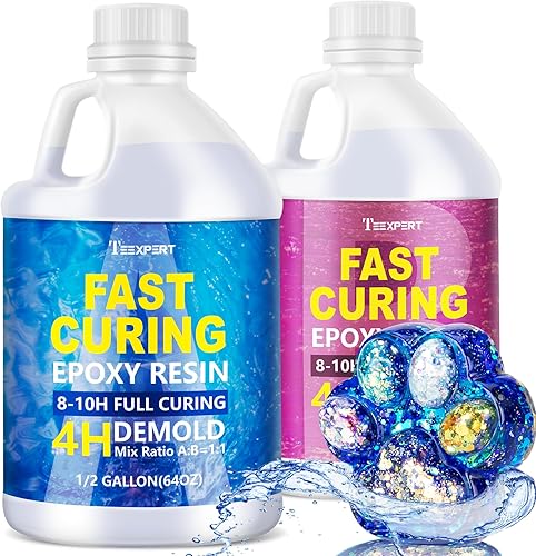 Teexpert Resina epoxi  Resina de curado rápido de 1 galón y 4 horas de desmoldeo transparente y autonivelante, 8-10 horas, kit de resina epoxi de