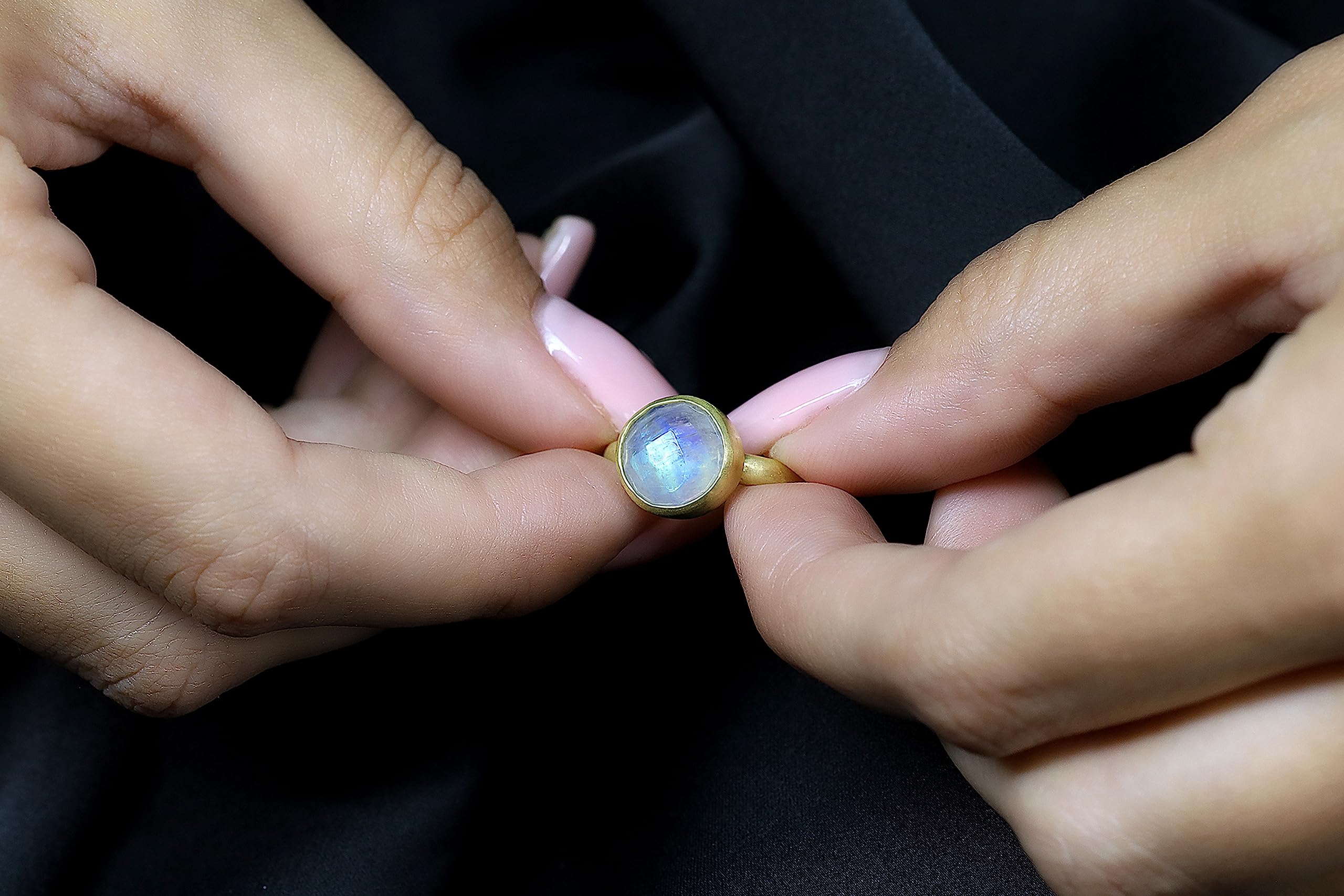 10mm Runde 14k Gold Regenbogen Mondstein Lünette Set - Gold Gefüllt Handgemachte Ring - Juni Geburtsstein Ring - Ideale Geschenk oder Verlobungsring - Vorschlag-Schmuck