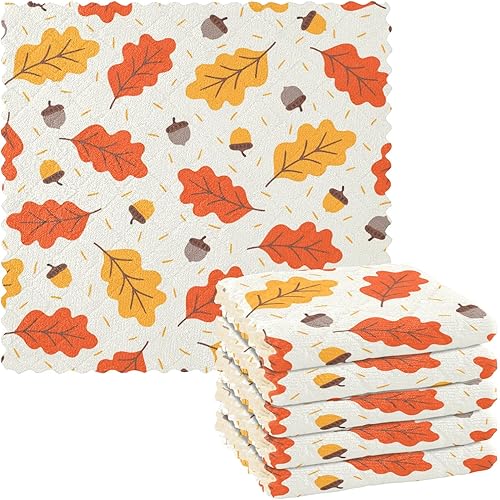 SUABO Paños de cocina de hojas de roble otoñal, paquete de 6 paños de cocina de secado rápido, toallas de limpieza absorbentes para cocina y baño