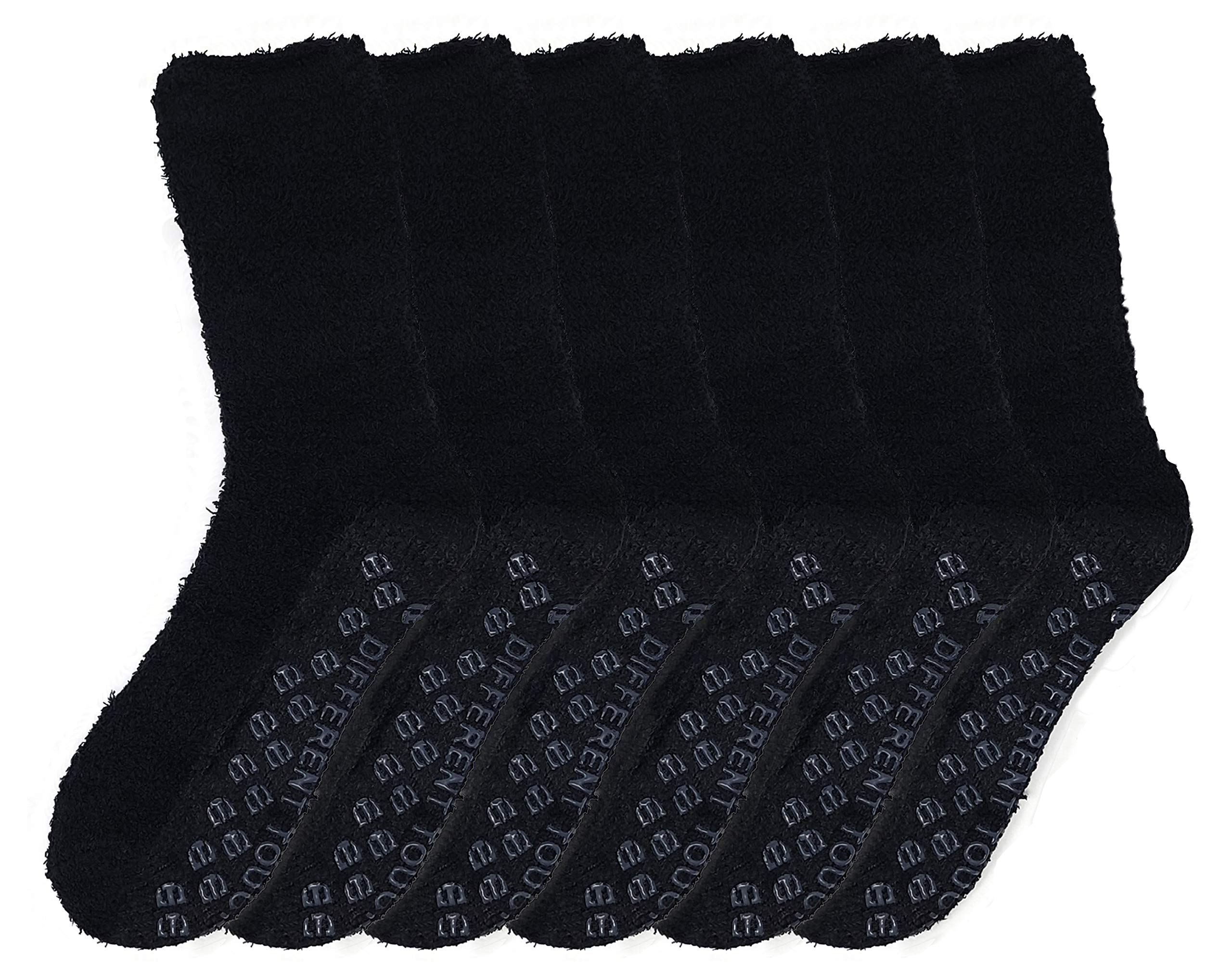 Different Touch 6 Pairs Men’s Women Soft Winter Cozy Fuzzy Slipper Socks, Soft Hospital Lounge Crew Socks