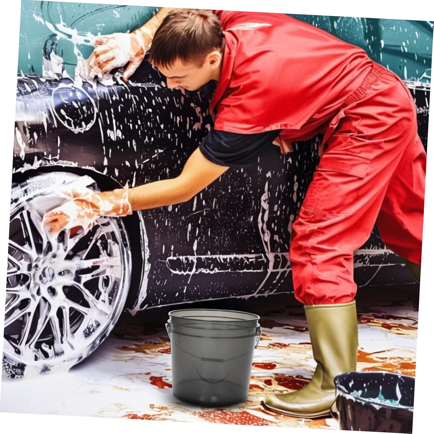 Large Capacity Multipurpose Bucket with Handle Round Plastic Water Bucket for Car Wash Bathing Laundry Outdoor