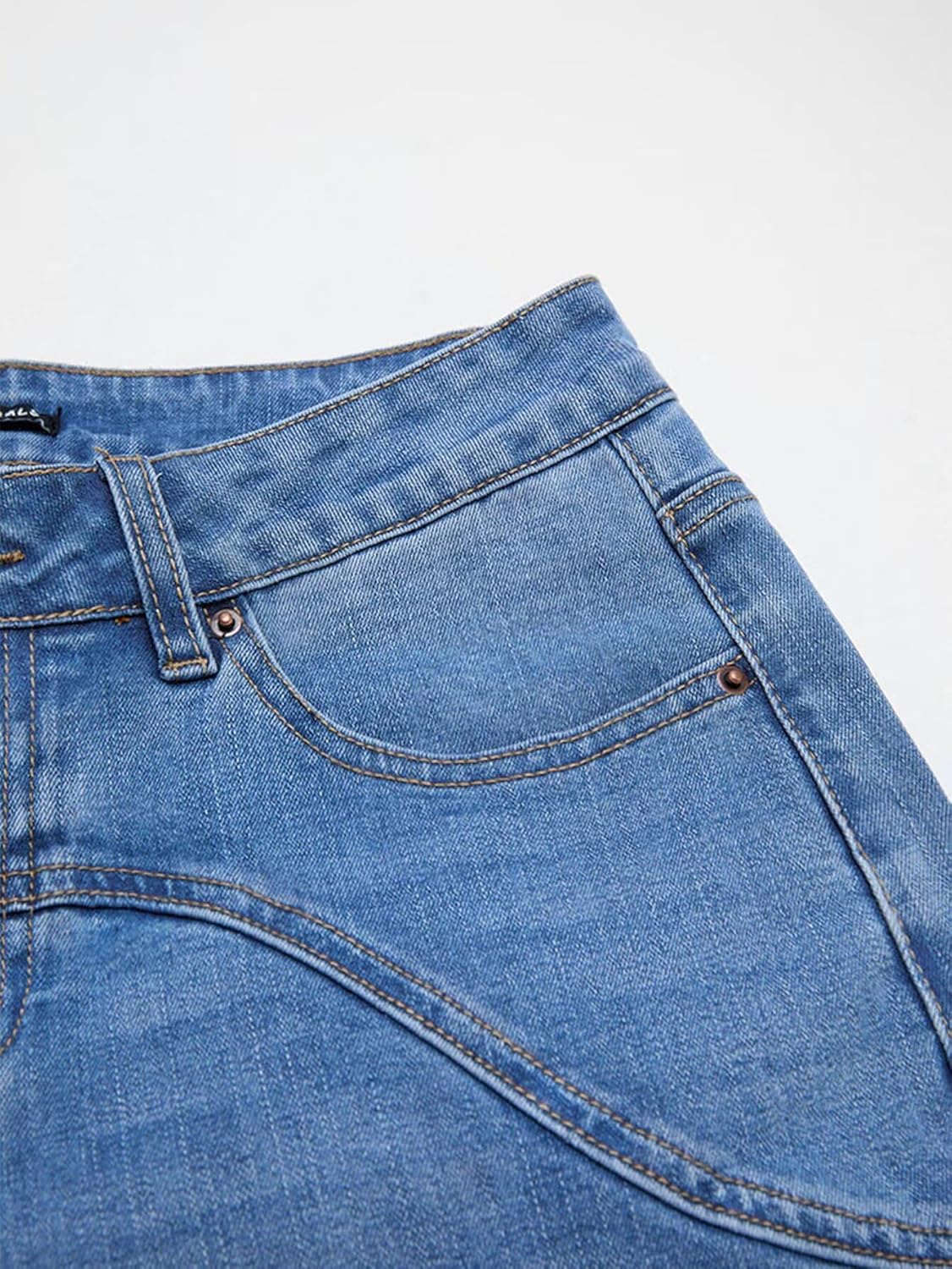 Flamingals Straight Leg Jeans for Women High Rise Washed Seam Decor High Stretch Casual Denim Pants
