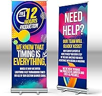 Vista 1 de Soporte de banner retráctil personalizado, 33 x 81 pulgadas, listo para 24 horas, pancartas y letreros personalizados portátiles para negocios