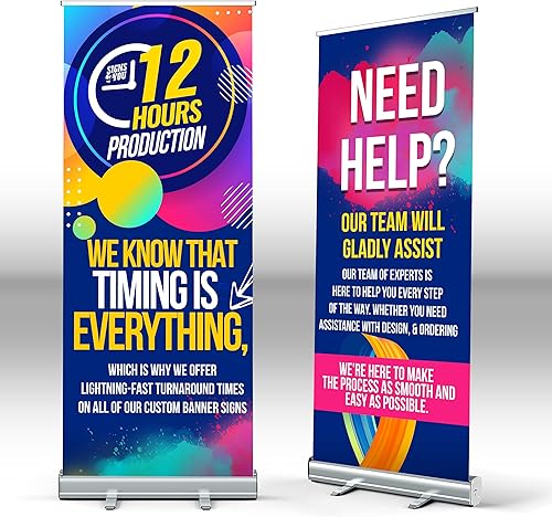 Soporte de banner retráctil personalizado, 33 x 81 pulgadas, listo para 24 horas, pancartas y letreros personalizados portátiles para negocios,
