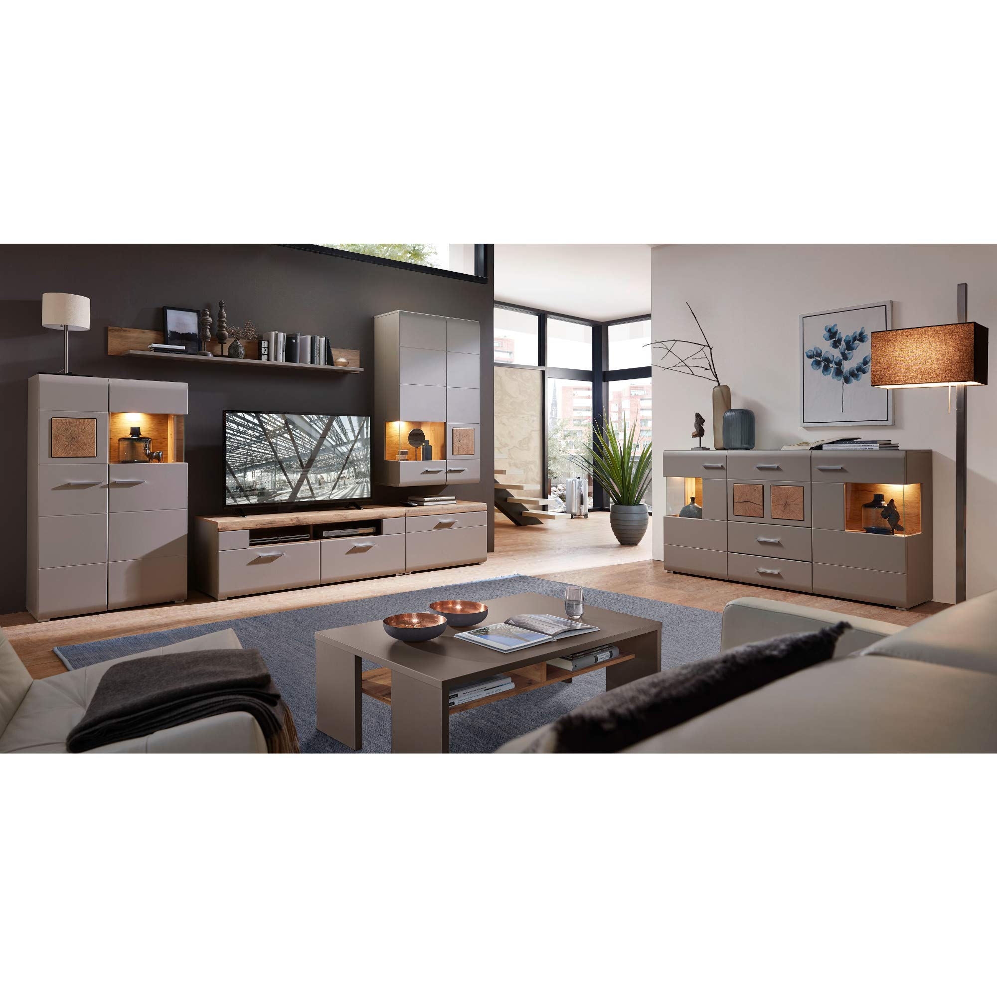 Stella Trading Fun Plus 2 Sideboard Kommode in Basalt mit LED-Beleuchtung
