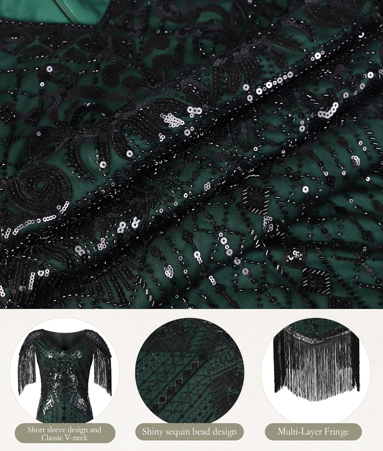 Women's Flapper Dresses 1920s V Neck Beaded Fringed Great Gatsby Dress - Image 5