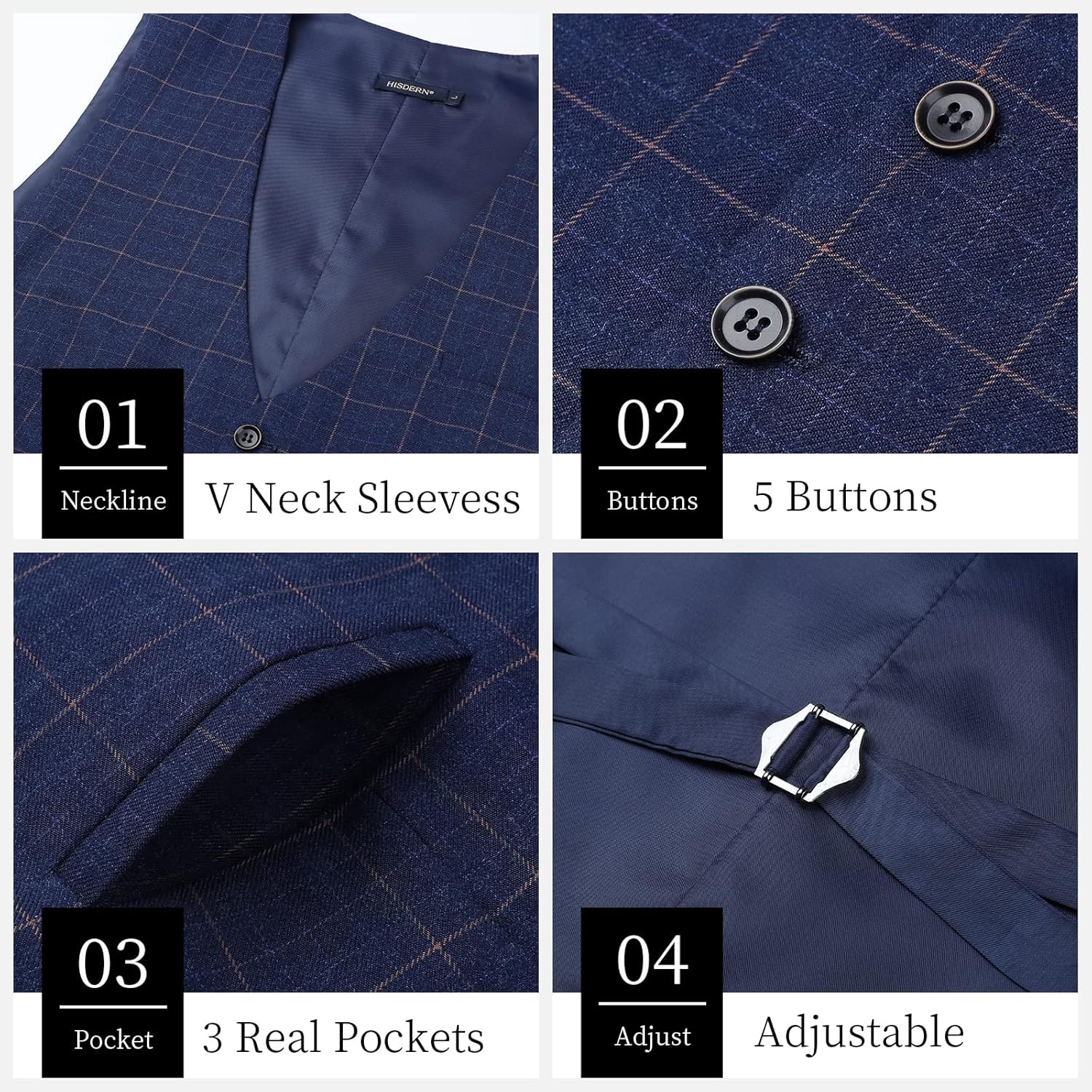 HISDERN Men's Formal Waistcoat Wedding Party Cotton Plaid Suit Vest 4 81c4rW8FofL. AC SL1500