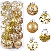 Vista 1 de HBlife 30 adornos de decoración de Navidad, 5 estilos de bolas doradas para árbol de Navidad, juego de adornos inastillables de 2.36 pulgadas