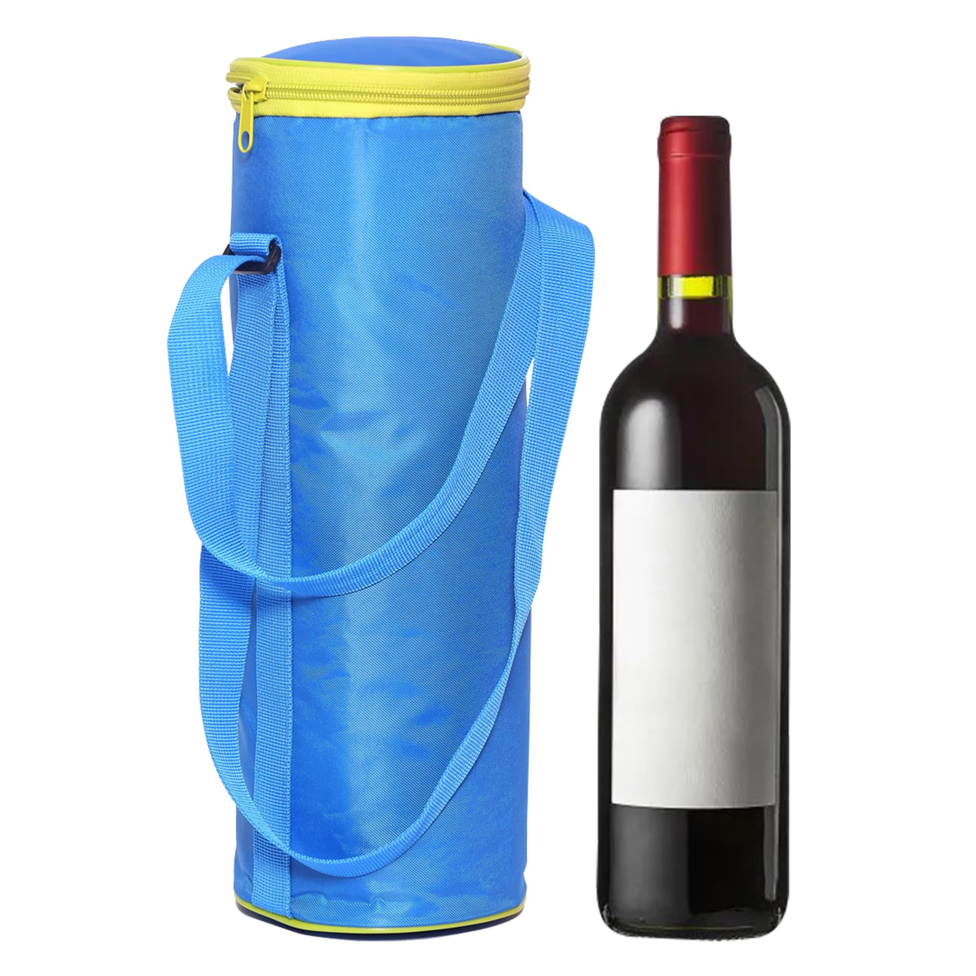 Leberna Insulated Bottle Cooler Bag Collapsible Wine Bottle Picnic Drinks Carrier Tote Bag with Adjustable Strap Blue