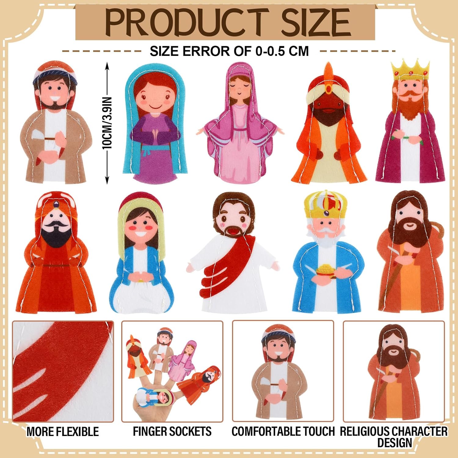 Honoson 60 Pcs Easter Christian Finger Puppets Set Felt Finger Puppet Toys for Kids Bulk 3.94 Inches Figures Toy Assortment Easter Basket Stuffers for Boys Girls Playtime School Holiday Party Favors