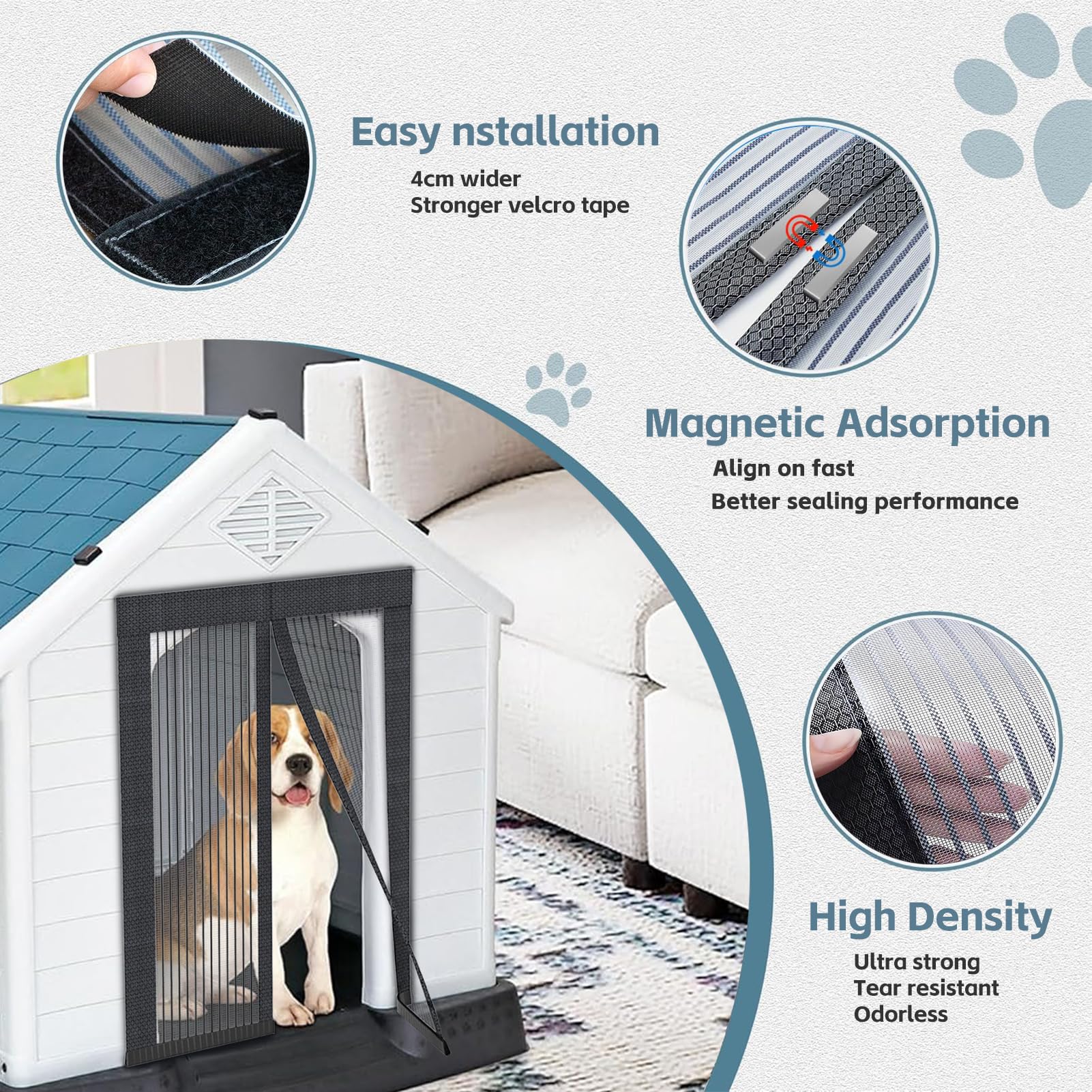 Copertura per cuccia per cani a prova di zanzare con schermo magnetico, tenda in rete resistente, ventilata e lavabile, zanzariera per cucce per cani (60 x 43 cm)