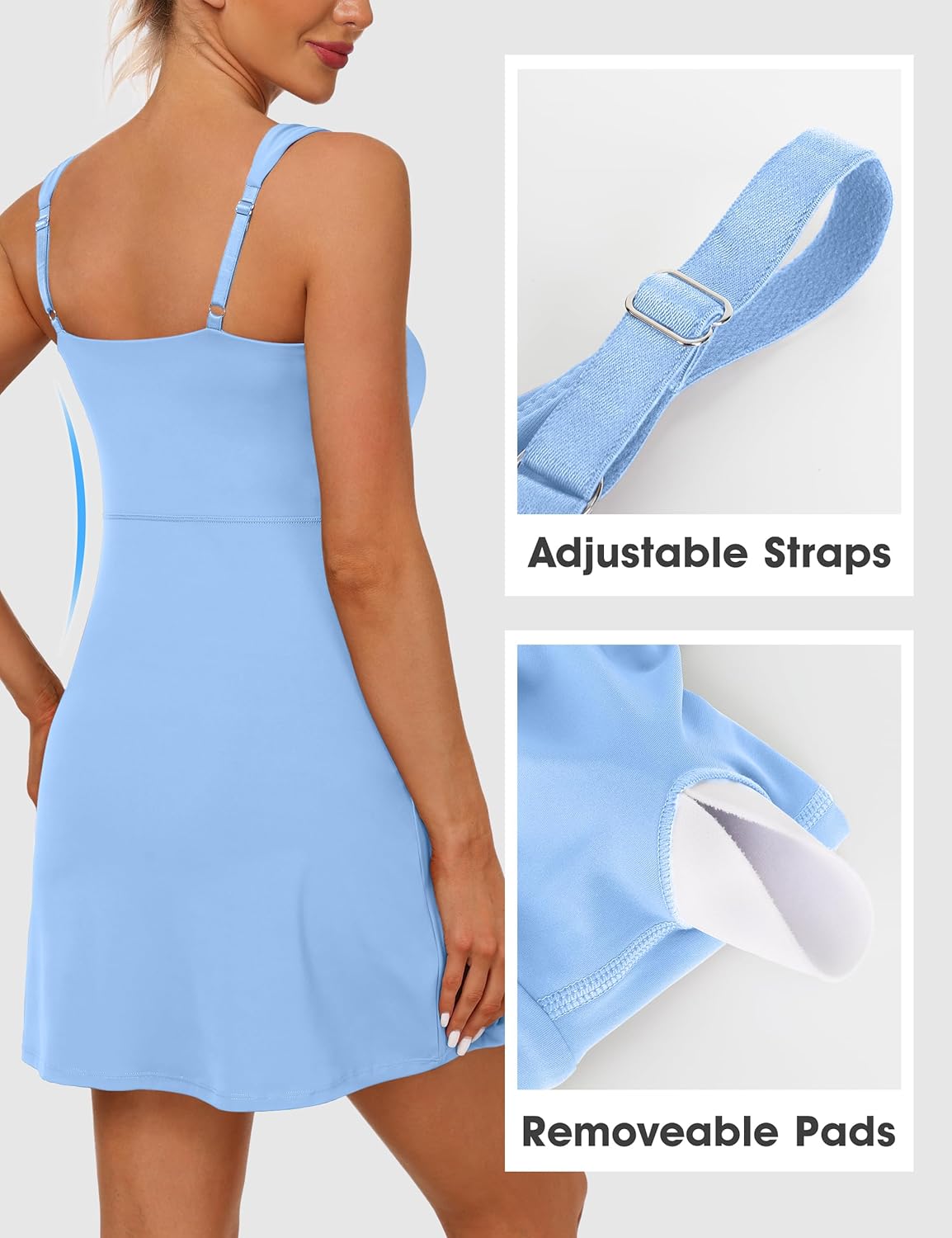 Desol Square Neck Tennis Dress with Pockets for Women Sleeveless Built in Shorts Athletic Dress Side Slit Golf Active