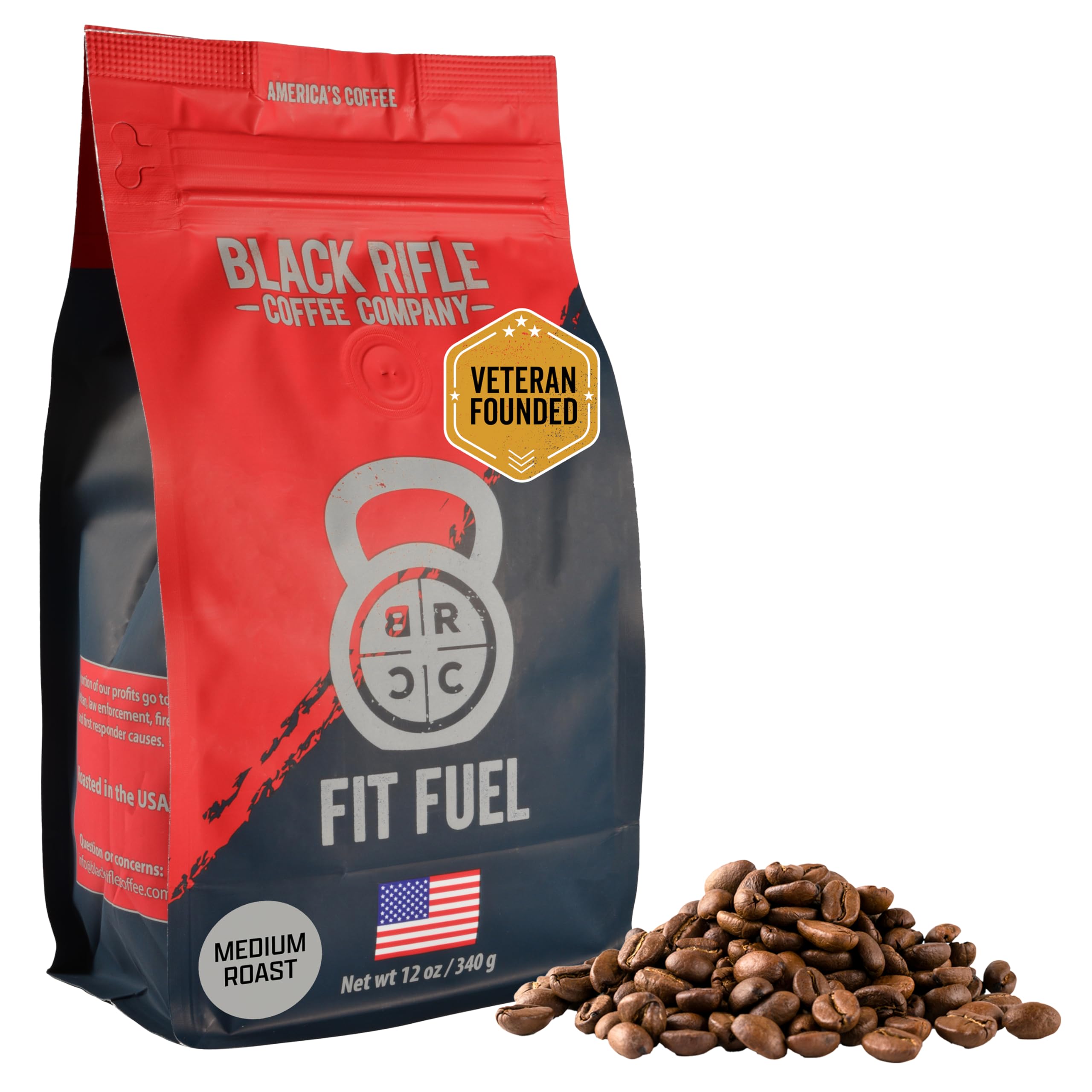 Black Rifle Coffee Company Fit Fuel, Medium Roast Whole Coffee Beans, 12 OZ Bag