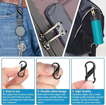 Phinus Lock Combo, Total 21PCS Clips Anti-Theft, Locks Anti-Theft for Luggage, Clothing, Backpacks, Boots, Purses, Travel Outdoor Sports(Black, Silver, Gold)