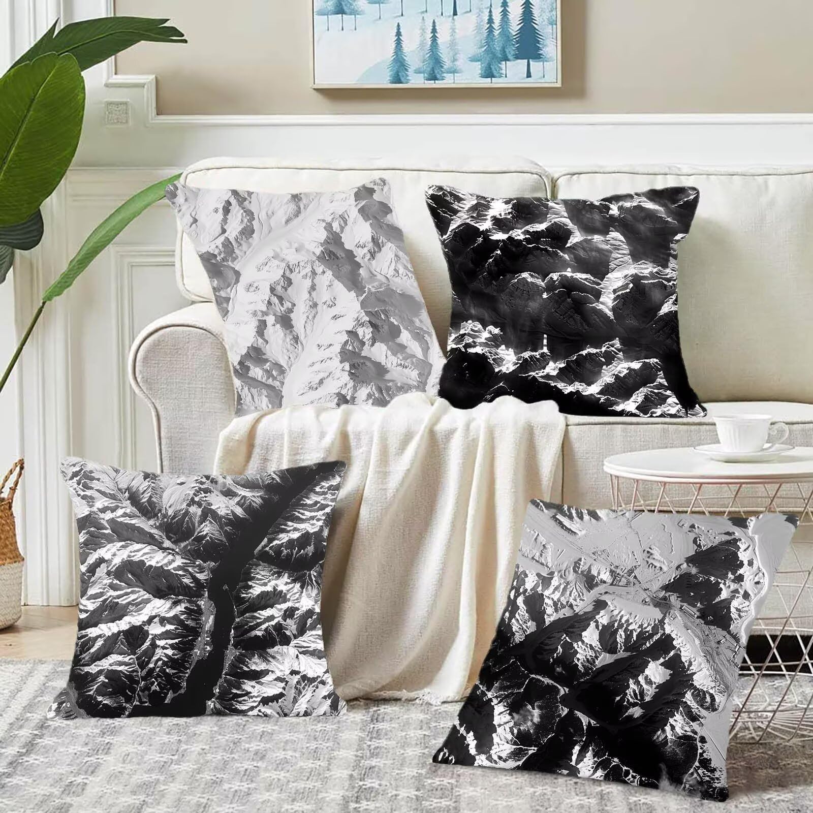 Funda Cojin 70 x 70 mm Juego de 4 Gris Ultra Suave Doble Costura con Cremallera Oculta, Paisaje Funda Cojines Exterior Jardin Silla Terraza Sofa Auto Cojines Decorativos para Salón Cama Dormitorio O-F