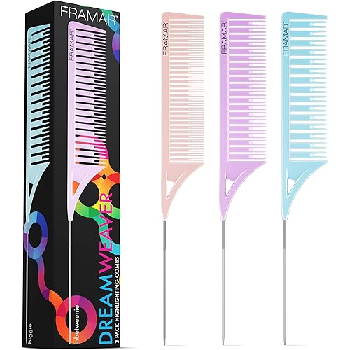FRAMAR Dreamweaver Highlight Comb Set - Professional Highlighting Comb With Parting Tip, Hair Dye Comb, Foiling Combs For Highlighting, Highlight Combs For Highlighting – 3 Pack Pastel