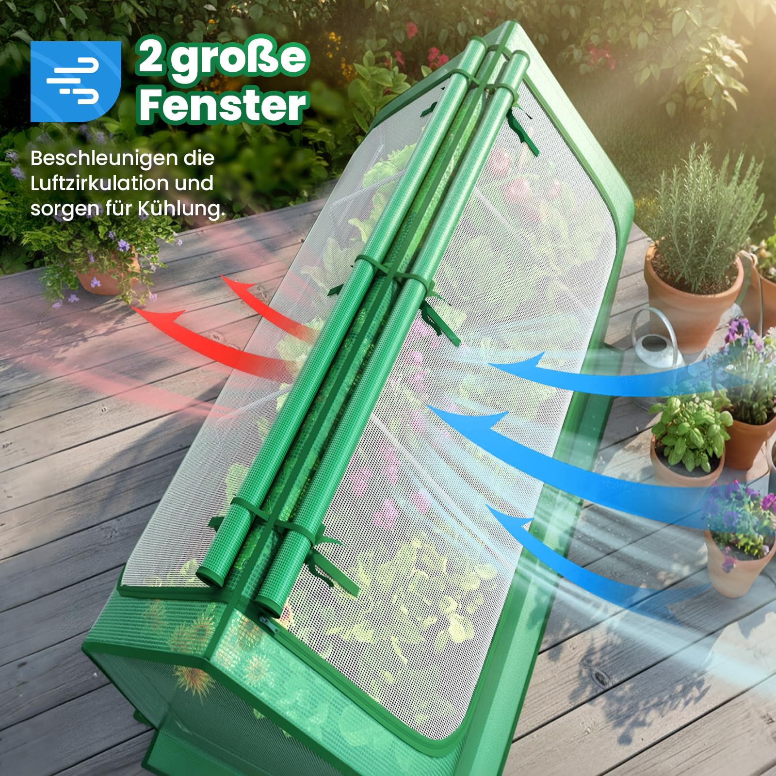 Quictent Hochbeet 240x120x30 cm mit Abdeckung | Ersatzteil, Ersatzabdeckung, rostfrei, Drainage, einfache Montage, wetterfest, Grün-Transparent, 2 Reißverschlussfenster