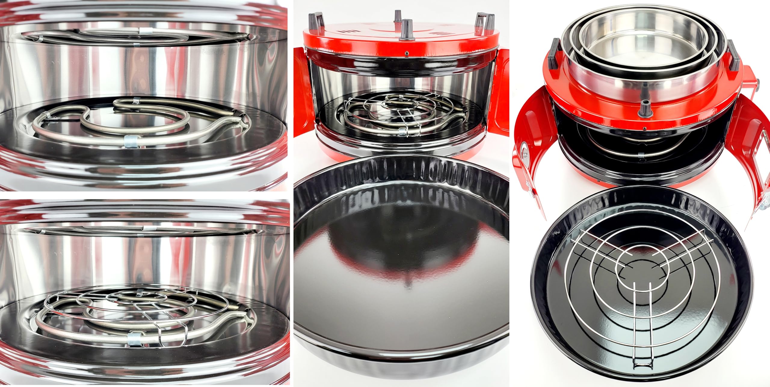 IMS&T Backofen Selection Set 1100Watt 50-300°C 48x48x31cm Ober-&Unterhitze Thermostat Emaille-Backblech Edelstahl Backblech-Set Ø28 32 36cm