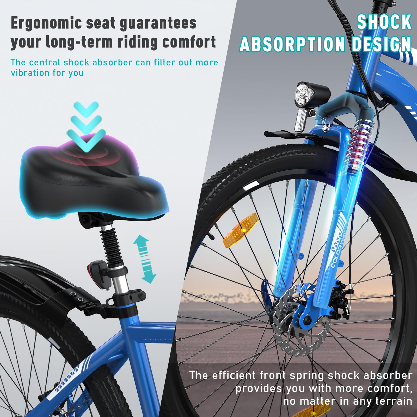 COLORWAY Bici Elettrica per Adulti, 26" Mountain Bike, Bicicletta Elettrica Commute E-bike con Batteria rimovibile 36V 15Ah, Display LCD, Doppio Freno a Disco ebike