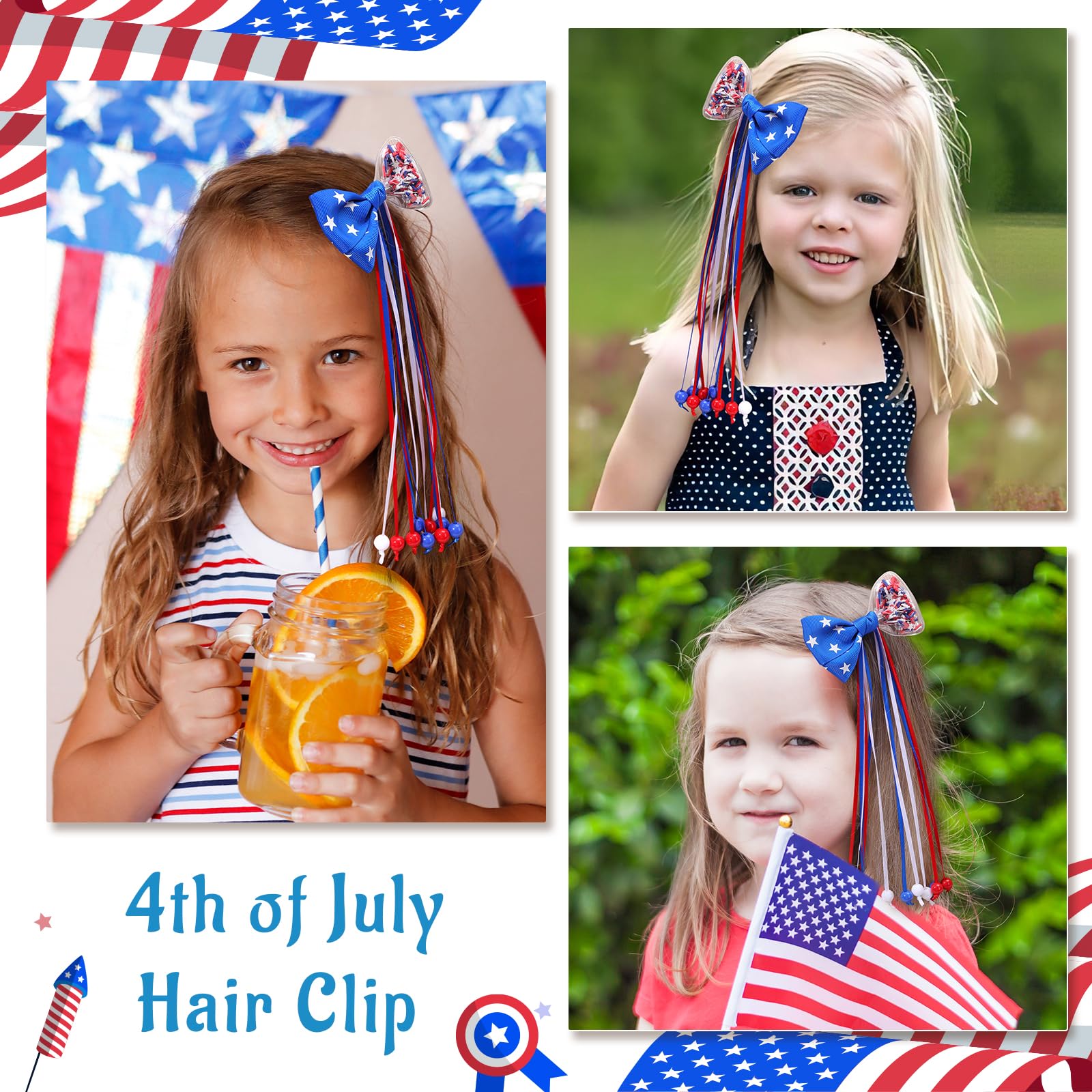 Amazon.com: NCMAMA 2PCS 4th of July Hair Bows for Girls 