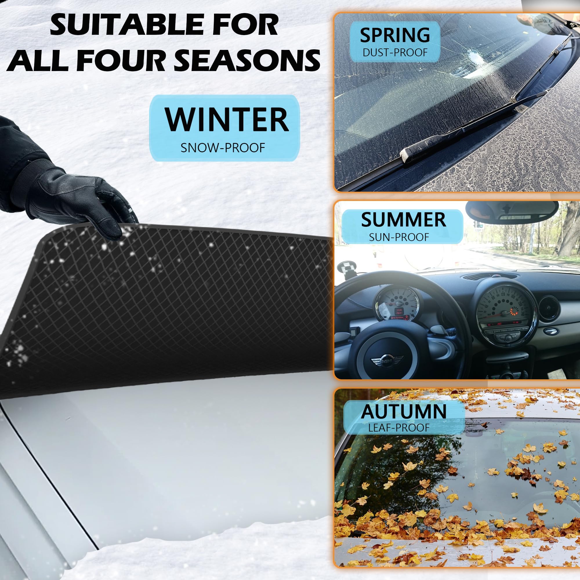 Windshield Snow Cover Car Windshield Cover for Ice and Snow Automotive Large Magnetic Windshield Frost Cover with Side — view 7