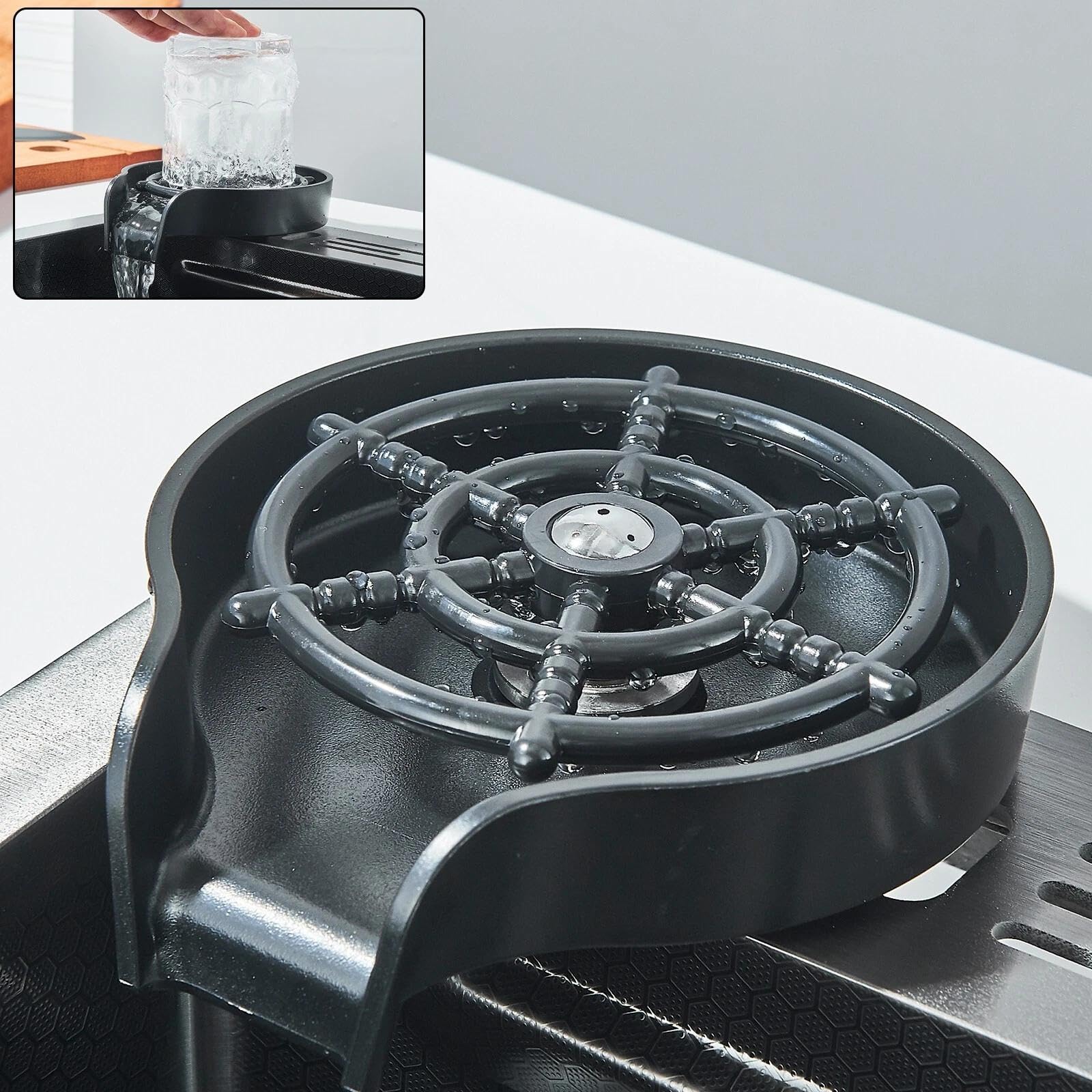 Evier de cuisine Noir Acier inoxydable Evier de cuisine avec Robinet Extensible Set de Robinetterie Machine à Laver Les Tasses Planche à découper Eau Pure Affichage de La Température
