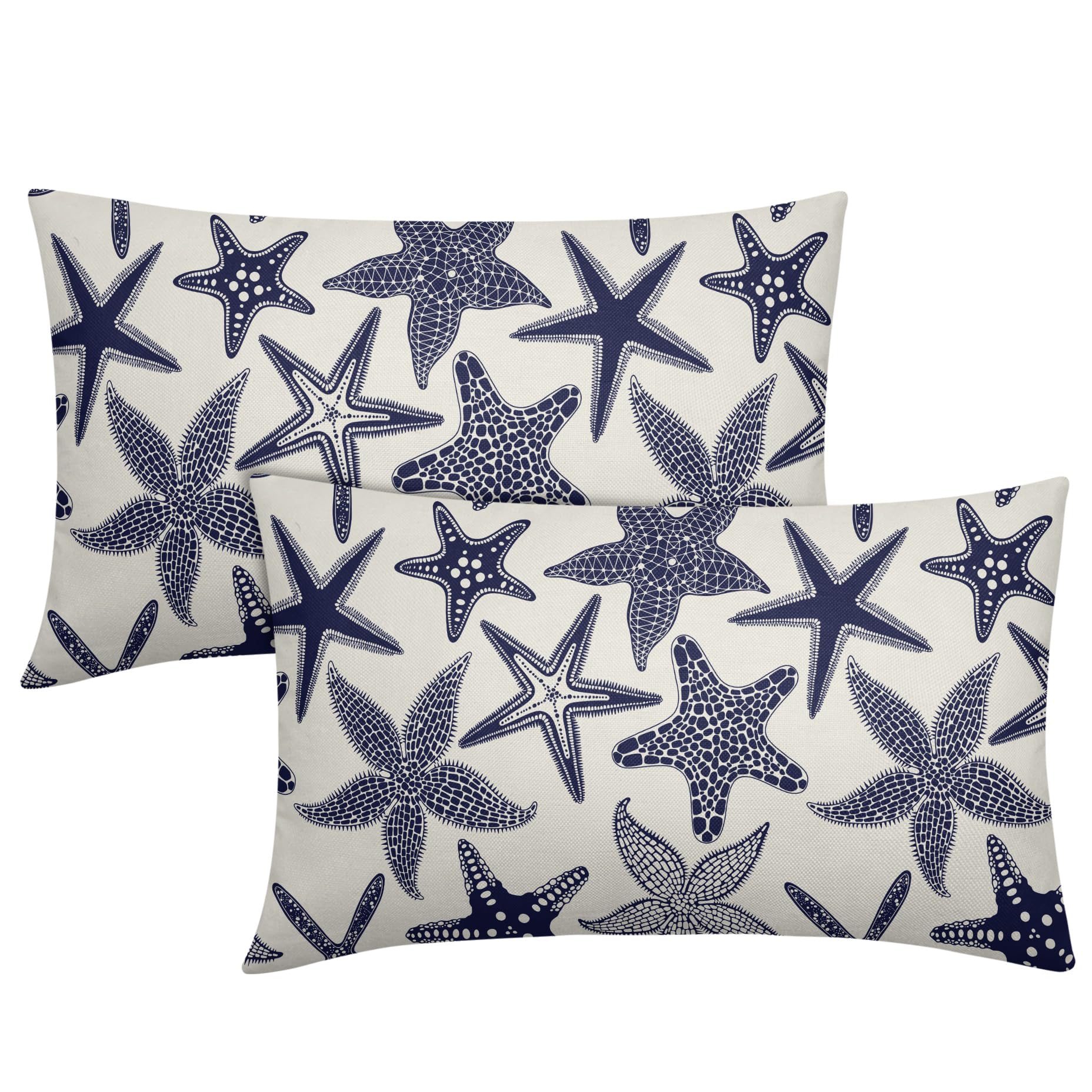 Robvobe Navy Blue Starfish Lumbar Pillow Covers 12x20 Set of 2 Summer Ocean Beach Coastal Outdoor Decorative Throw Pillows Beachy Nautical Rectangle