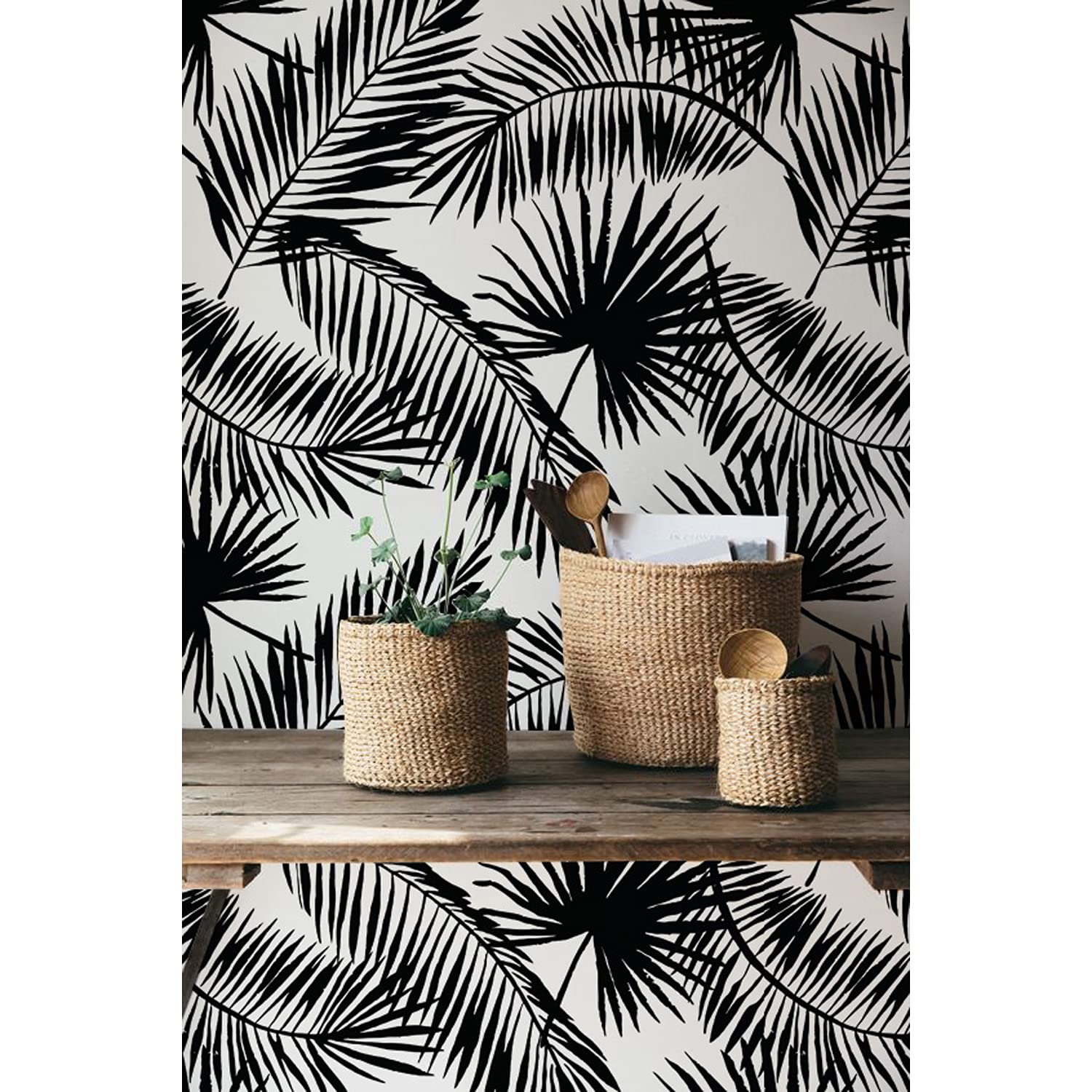 Papier peint panoramique salon et cuisine motif palmier