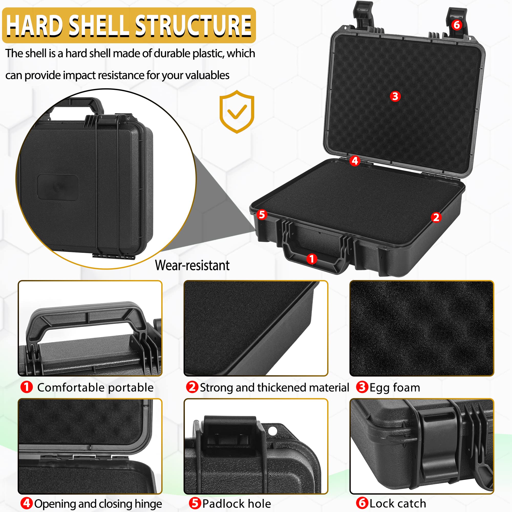 Custodia protettiva rigida impermeabile IP67/antiurto con inserto in schiuma fai da te personalizzato per fotocamera, obiettivi, laptop e altro, nero, Nero , 14 X 11.5 X 3.7 Inch, Non